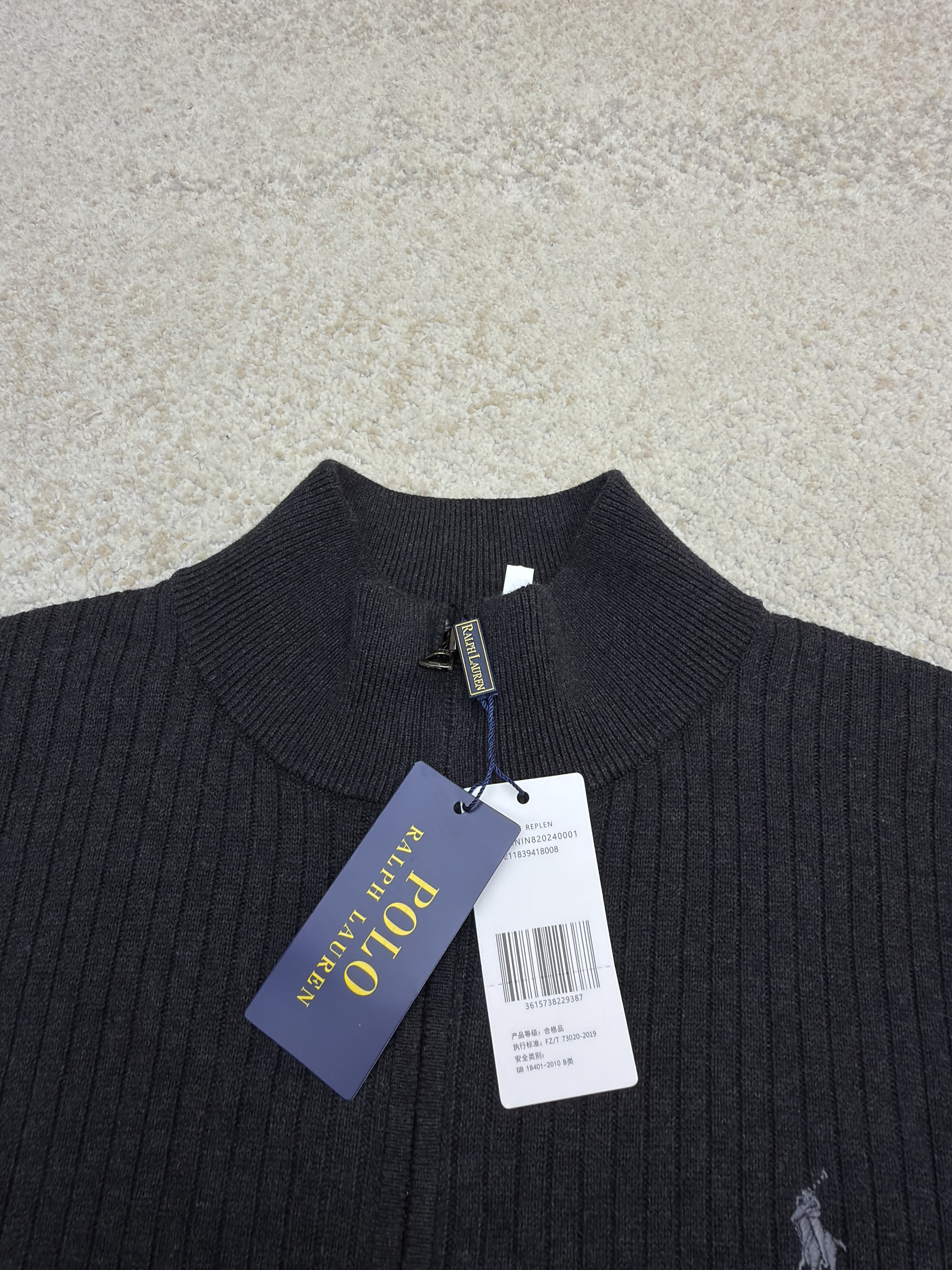Ralph Lauren 拉夫劳伦 小马抗条拉链立领针织衫 毛衣 开衫 外套 长袖 灰色 深灰色 B0