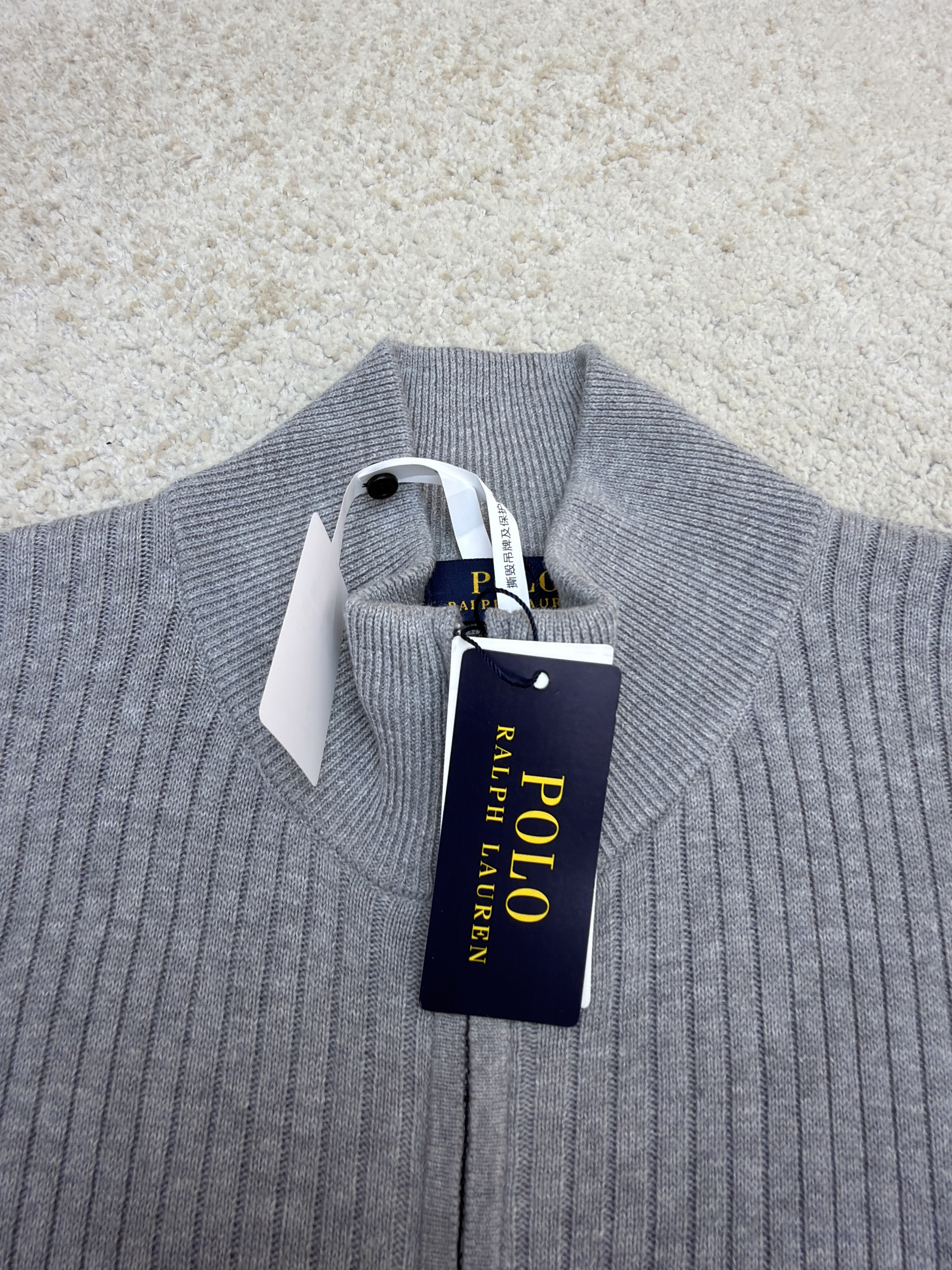 Ralph Lauren 拉夫劳伦 小马抗条拉链立领针织衫 毛衣 开衫 外套 长袖 灰色 深灰色 B0
