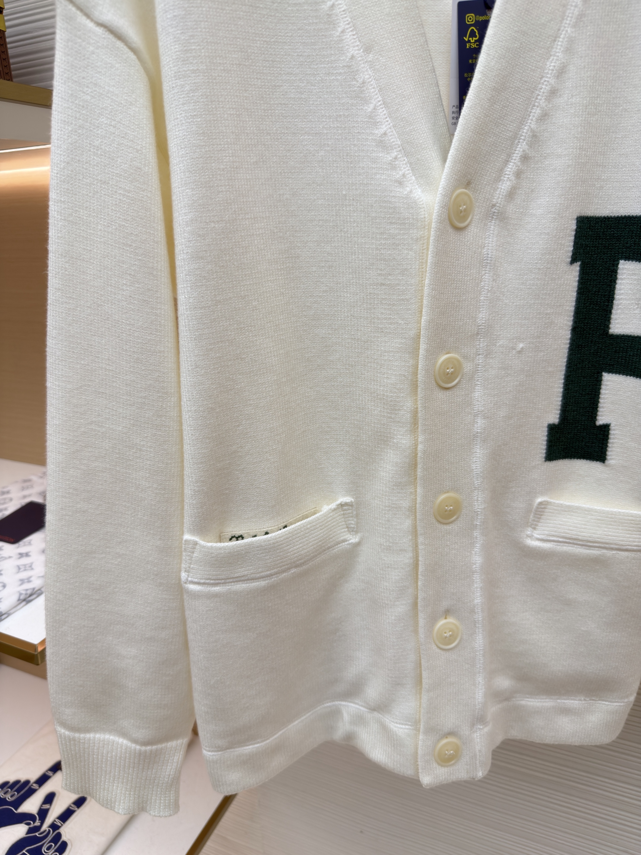 Ralph Lauren 拉夫劳伦 P字字母V领针织开衫 针织衫 毛衣 外套 长袖 白色 B0