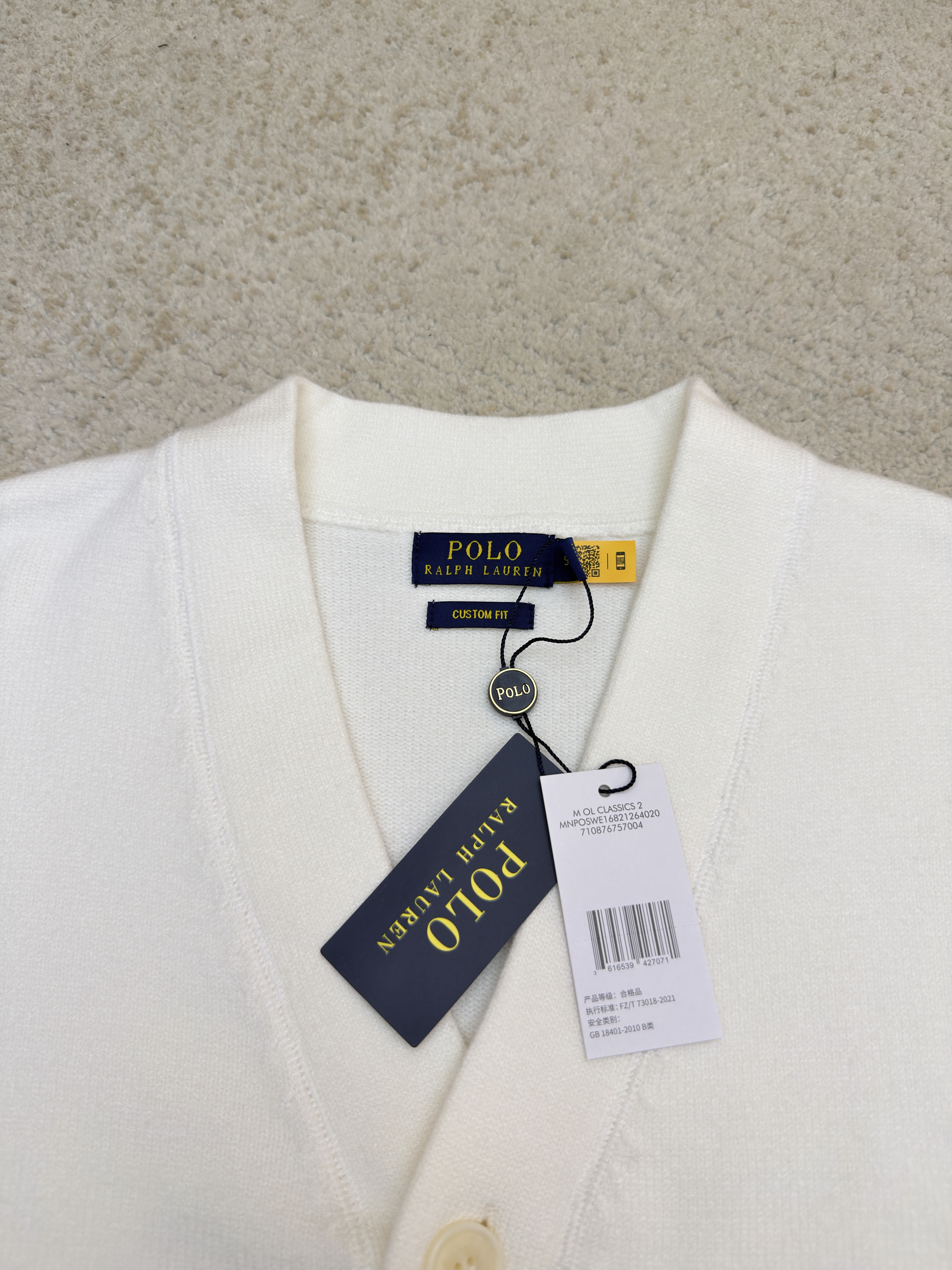 Ralph Lauren 拉夫劳伦 P字字母V领针织开衫 针织衫 毛衣 外套 长袖 白色 B0