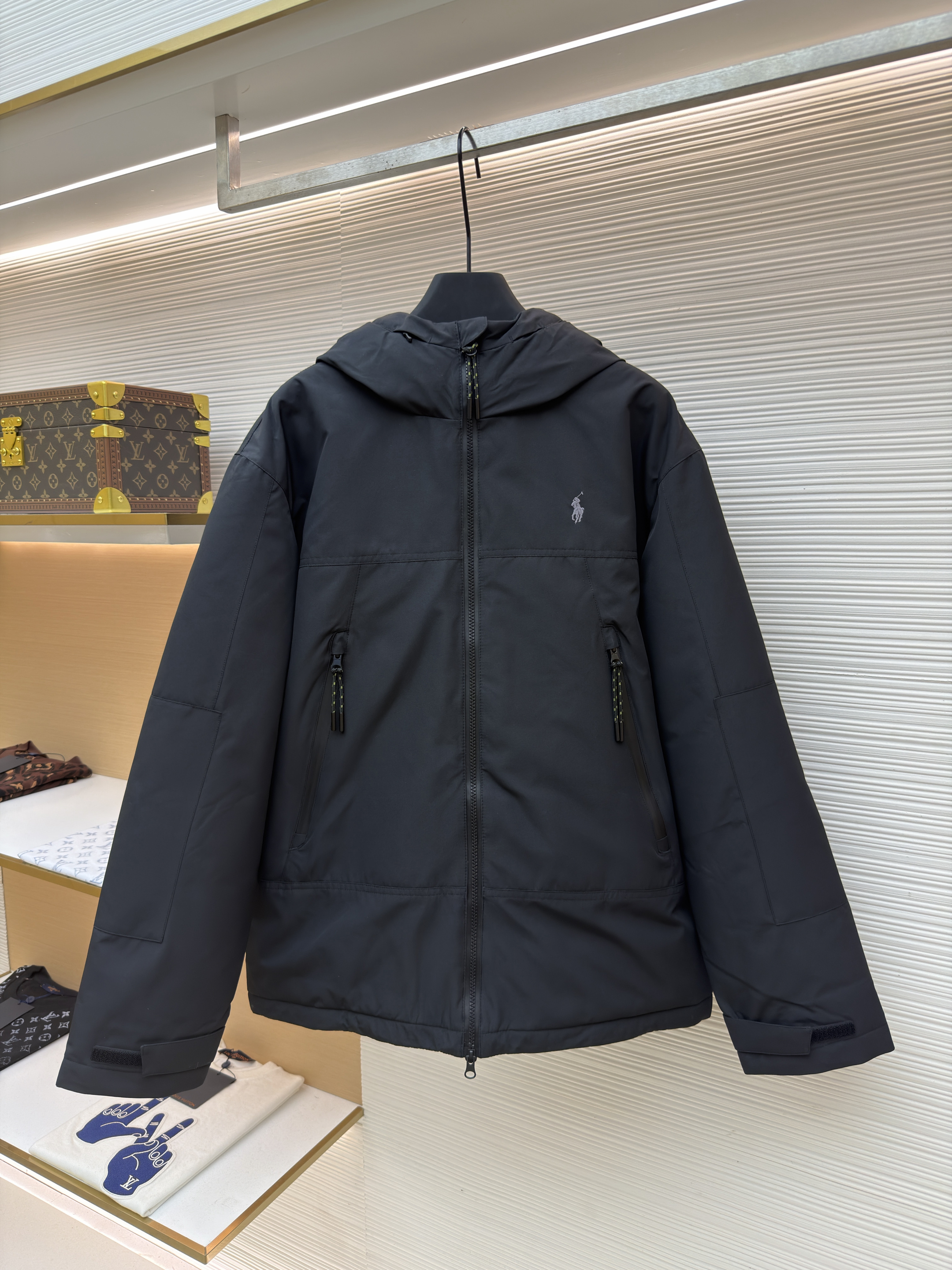 Ralph Lauren 拉夫劳伦 徽标拉链连帽羽绒服 夹克 外套 保暖 长袖 杏色 黑色 C5