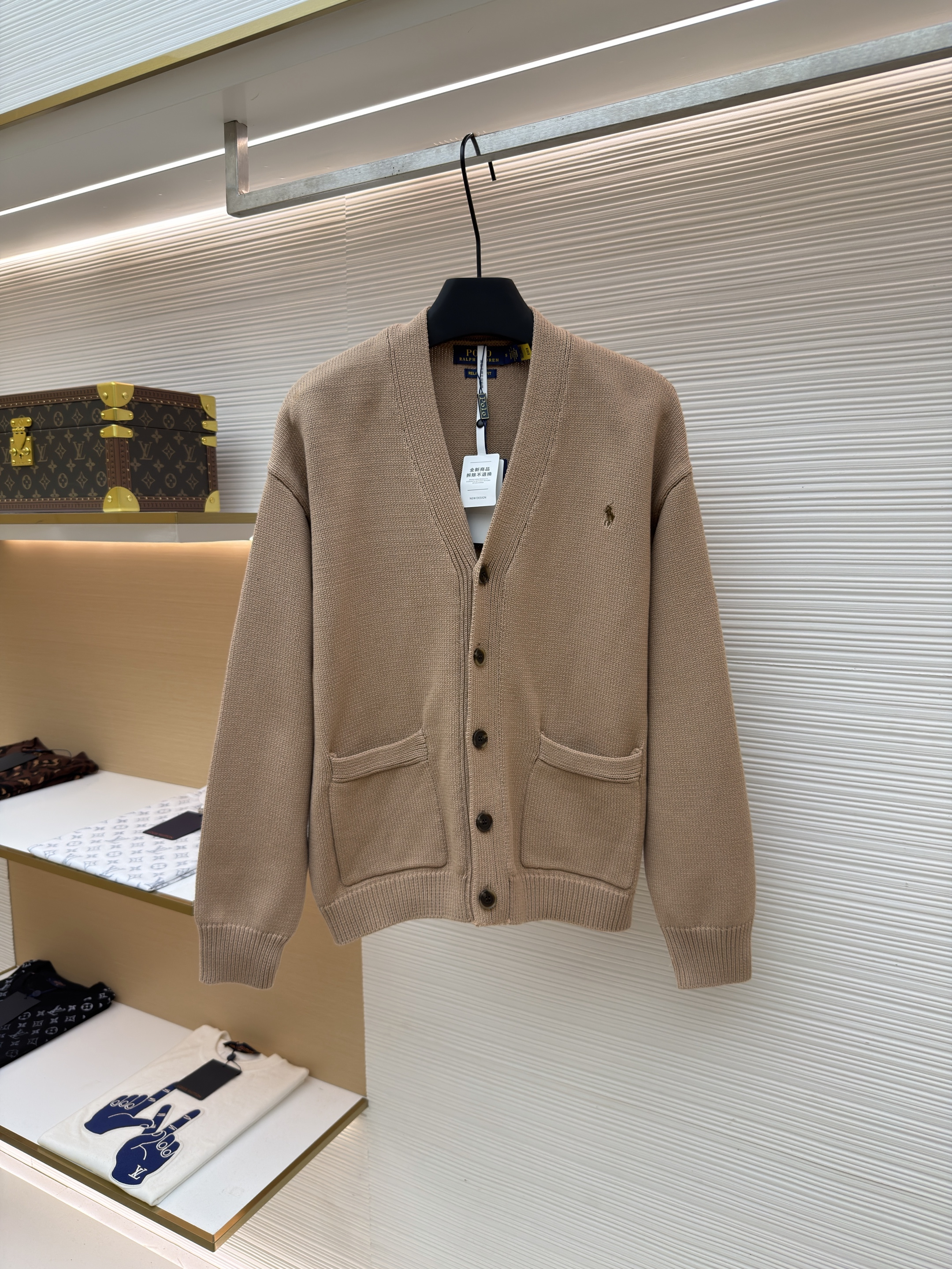 Ralph Lauren 拉夫劳伦 刺绣标识V领针织开衫 针织衫 毛衣 外套 长袖 藏蓝色 白色 卡其色 B0