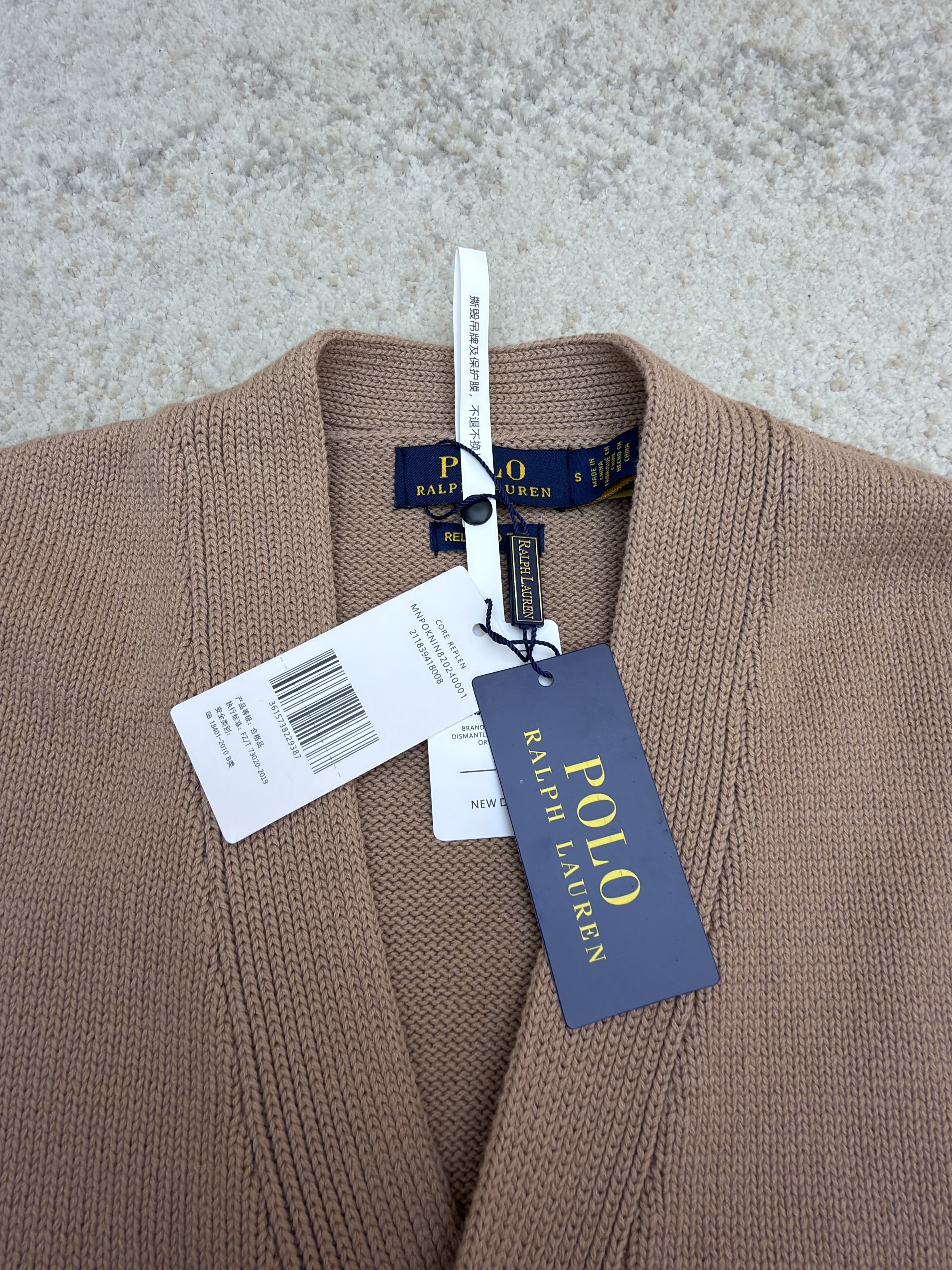 Ralph Lauren 拉夫劳伦 刺绣标识V领针织开衫 针织衫 毛衣 外套 长袖 藏蓝色 白色 卡其色 B0