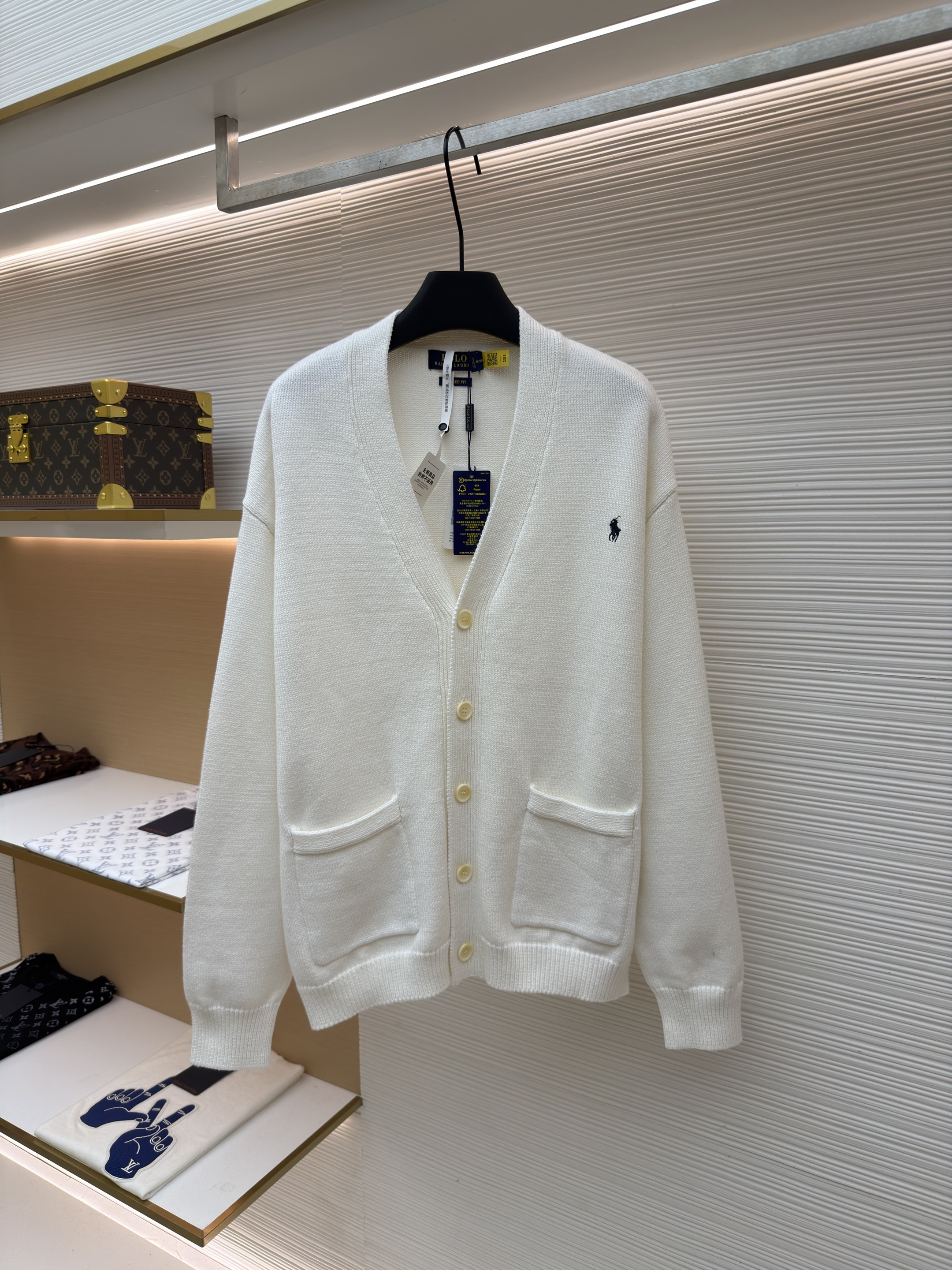 Ralph Lauren 拉夫劳伦 刺绣标识V领针织开衫 针织衫 毛衣 外套 长袖 藏蓝色 白色 卡其色 B0