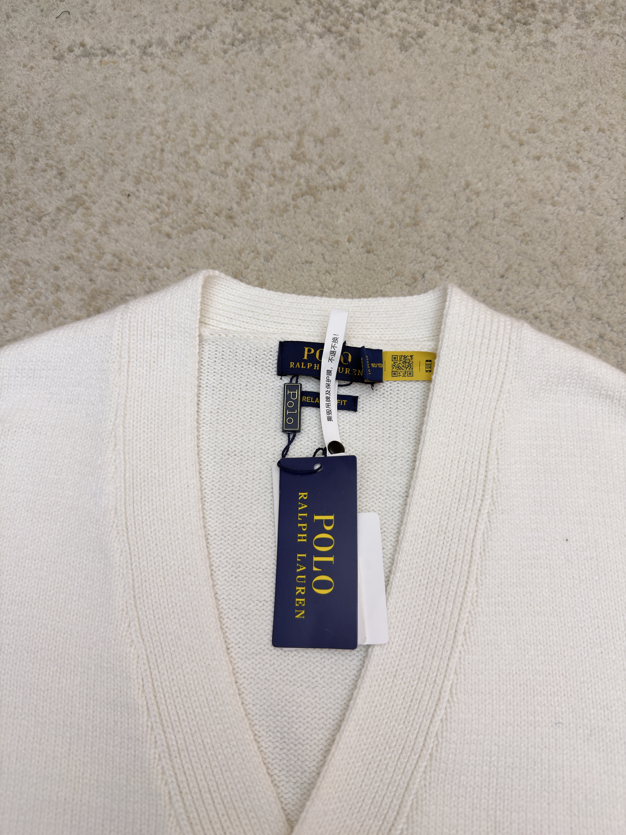 Ralph Lauren 拉夫劳伦 刺绣标识V领针织开衫 针织衫 毛衣 外套 长袖 藏蓝色 白色 卡其色 B0