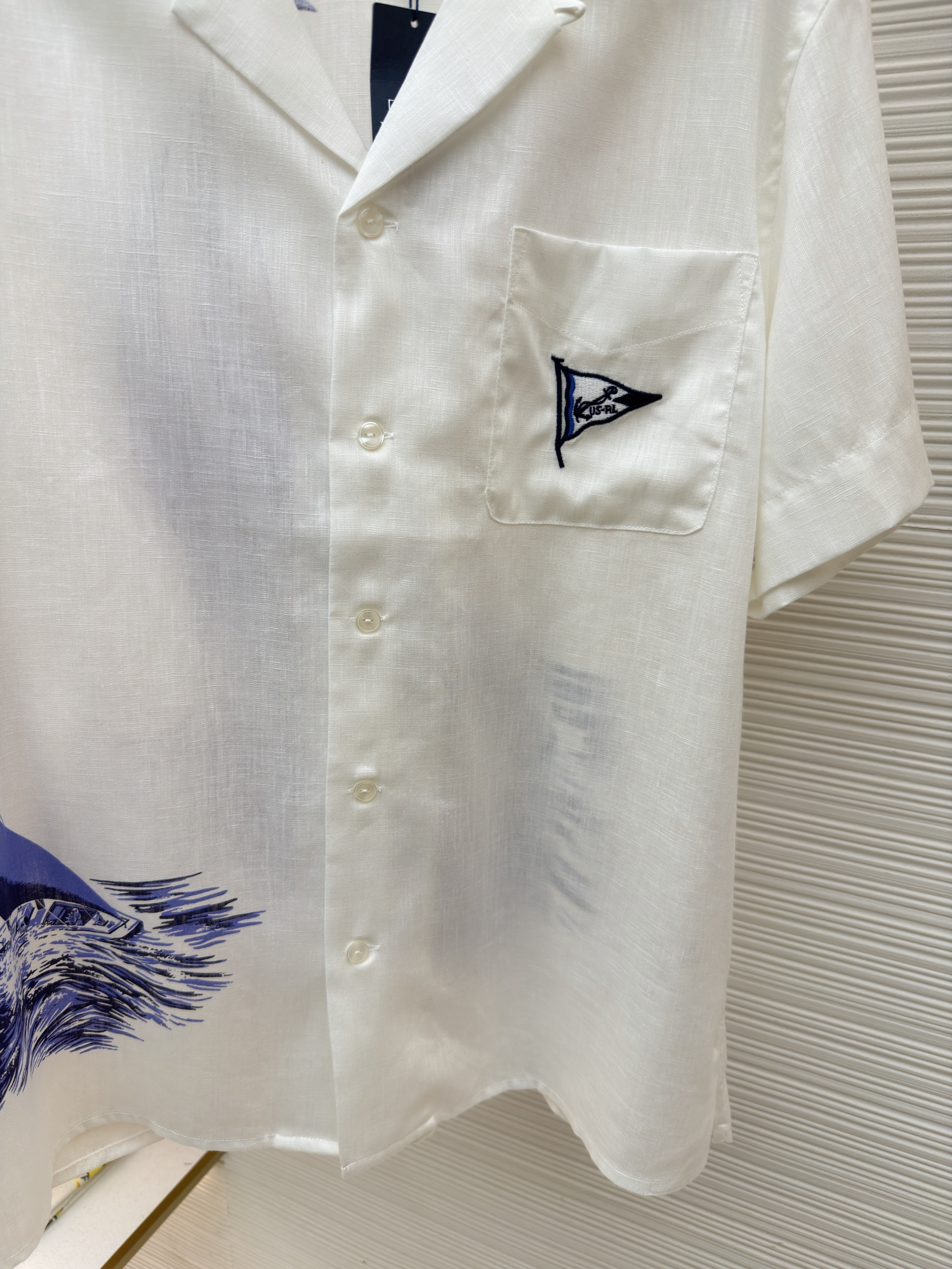 Ralph Lauren 拉夫劳伦 亚麻航海风胸前刺绣衬衫 短袖 外套 夏款 白色 B0