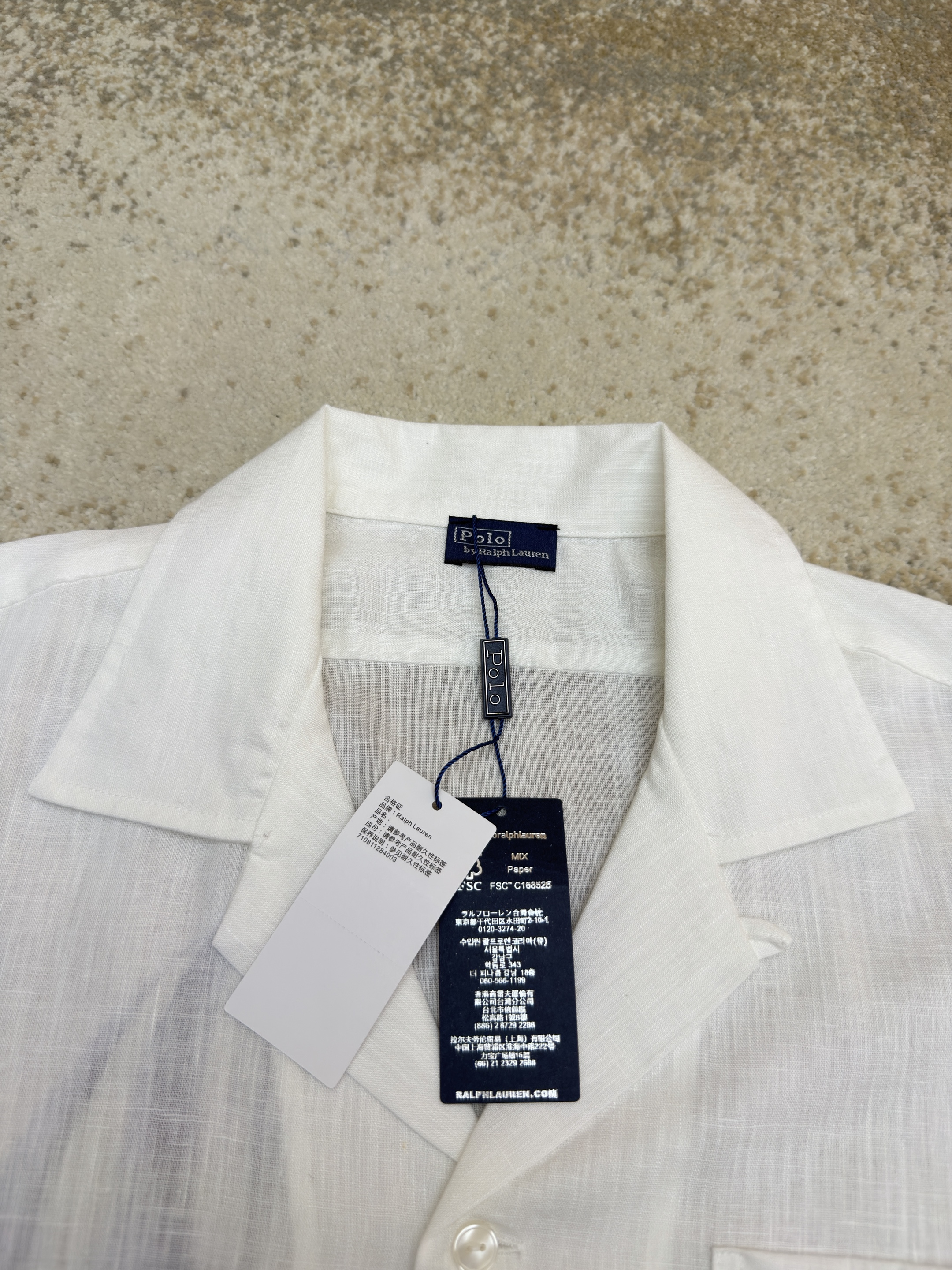 Ralph Lauren 拉夫劳伦 亚麻航海风胸前刺绣衬衫 短袖 外套 夏款 白色 B0