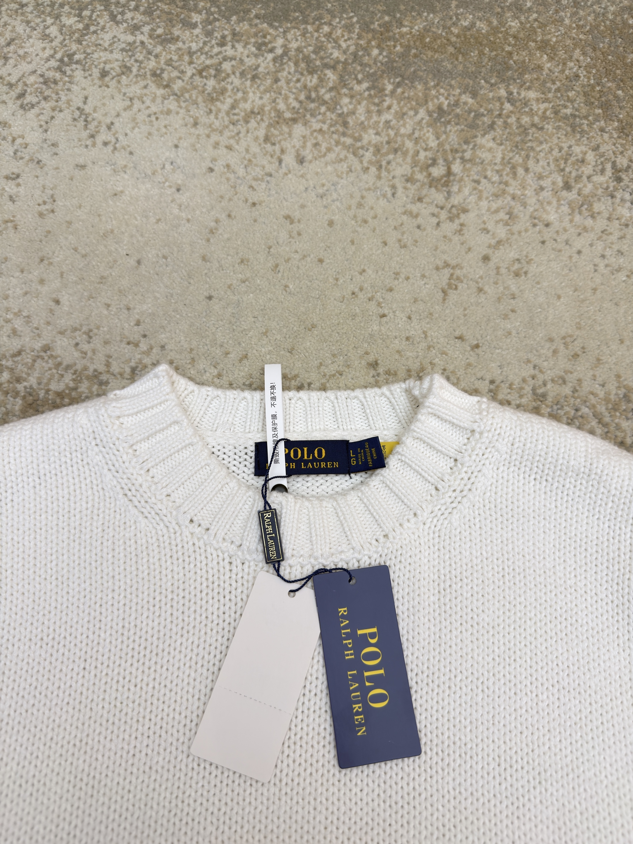 Ralph Lauren 拉夫劳伦 小马袖标圆领毛衣 针织衫 外套 长袖 白色 B0