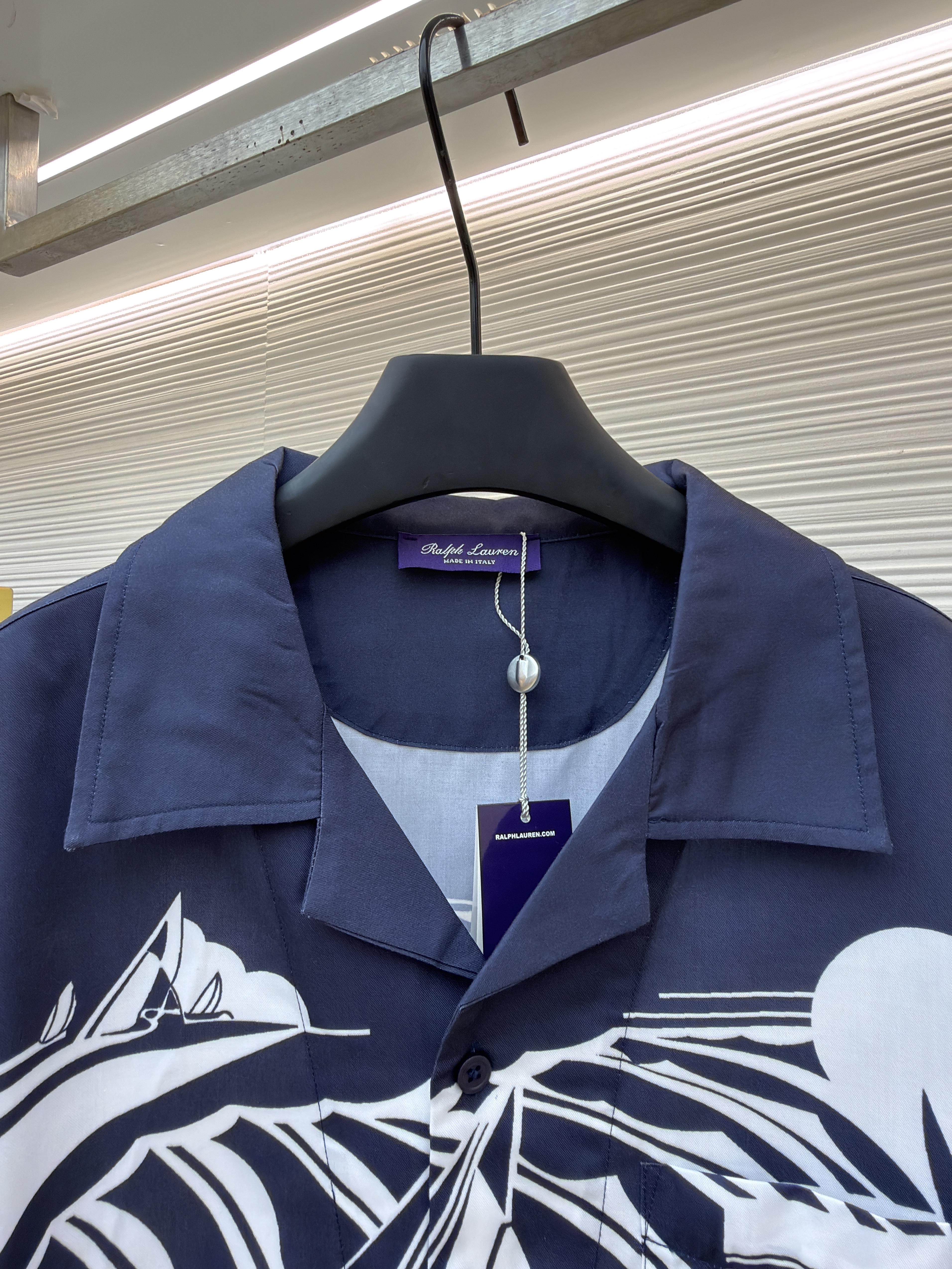 Ralph Lauren 拉夫劳伦 紫标印花翻领单排扣衬衫 短袖 外套 夏款 藏蓝色 B0