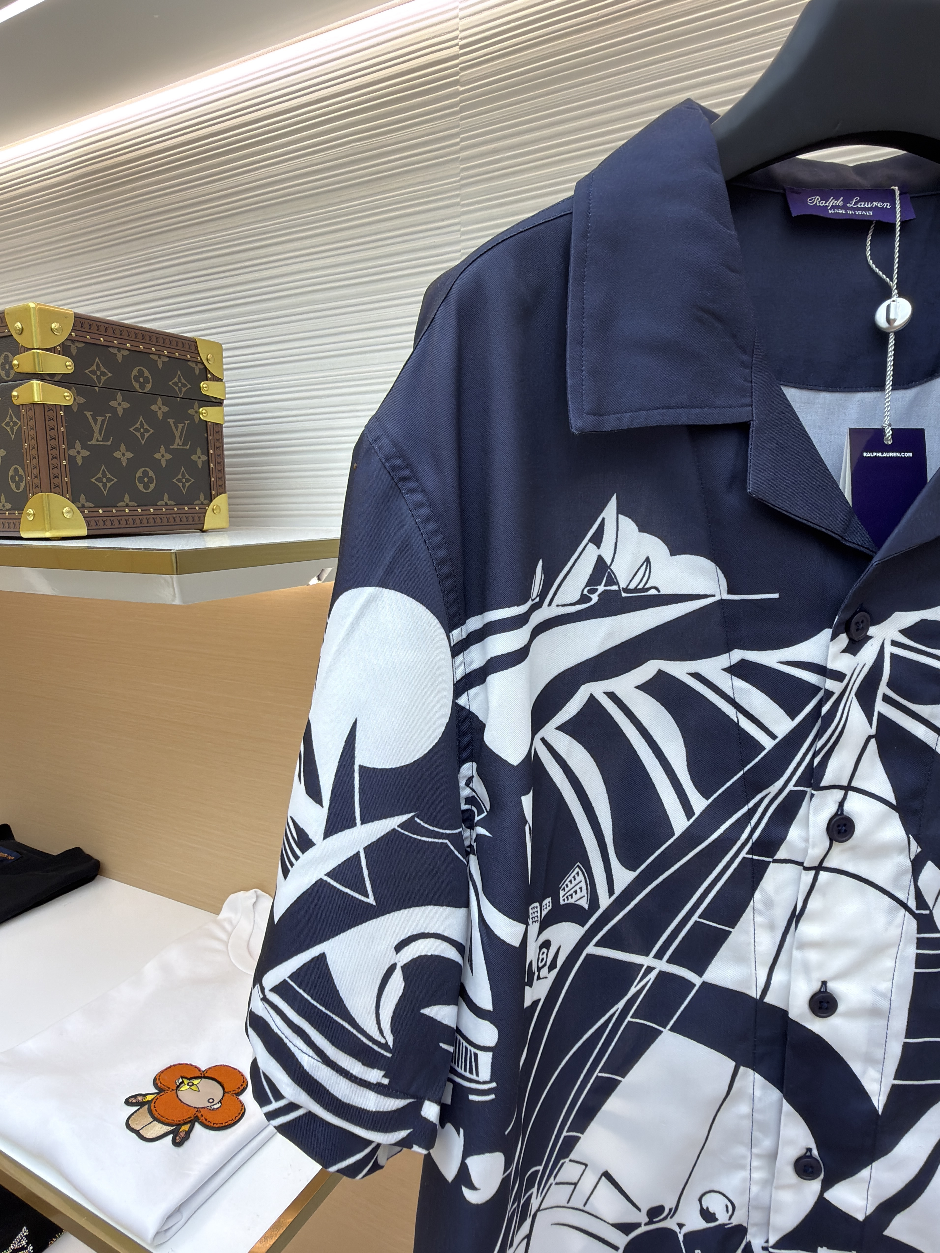 Ralph Lauren 拉夫劳伦 紫标印花翻领单排扣衬衫 短袖 外套 夏款 藏蓝色 B0