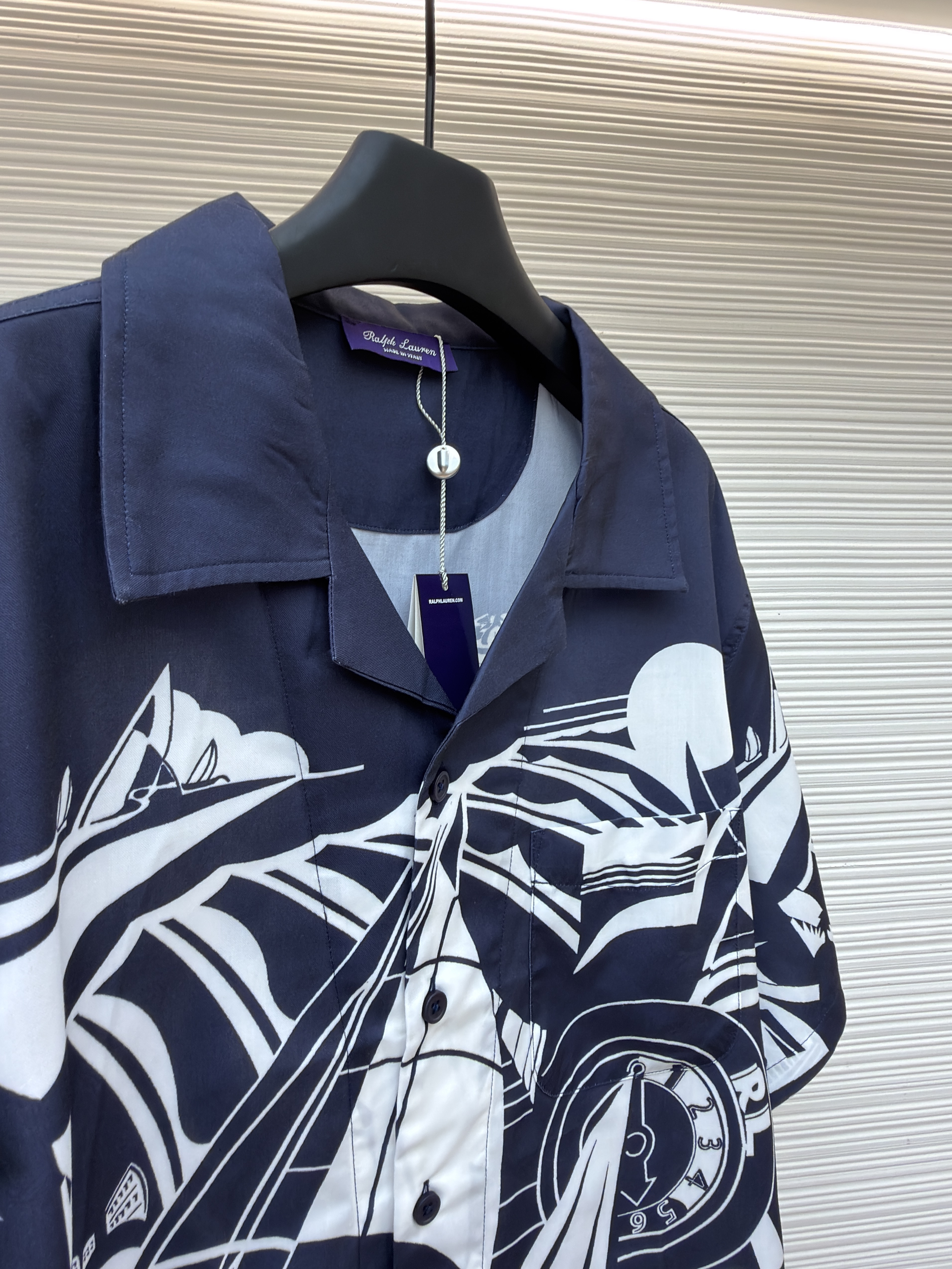 Ralph Lauren 拉夫劳伦 紫标印花翻领单排扣衬衫 短袖 外套 夏款 藏蓝色 B0