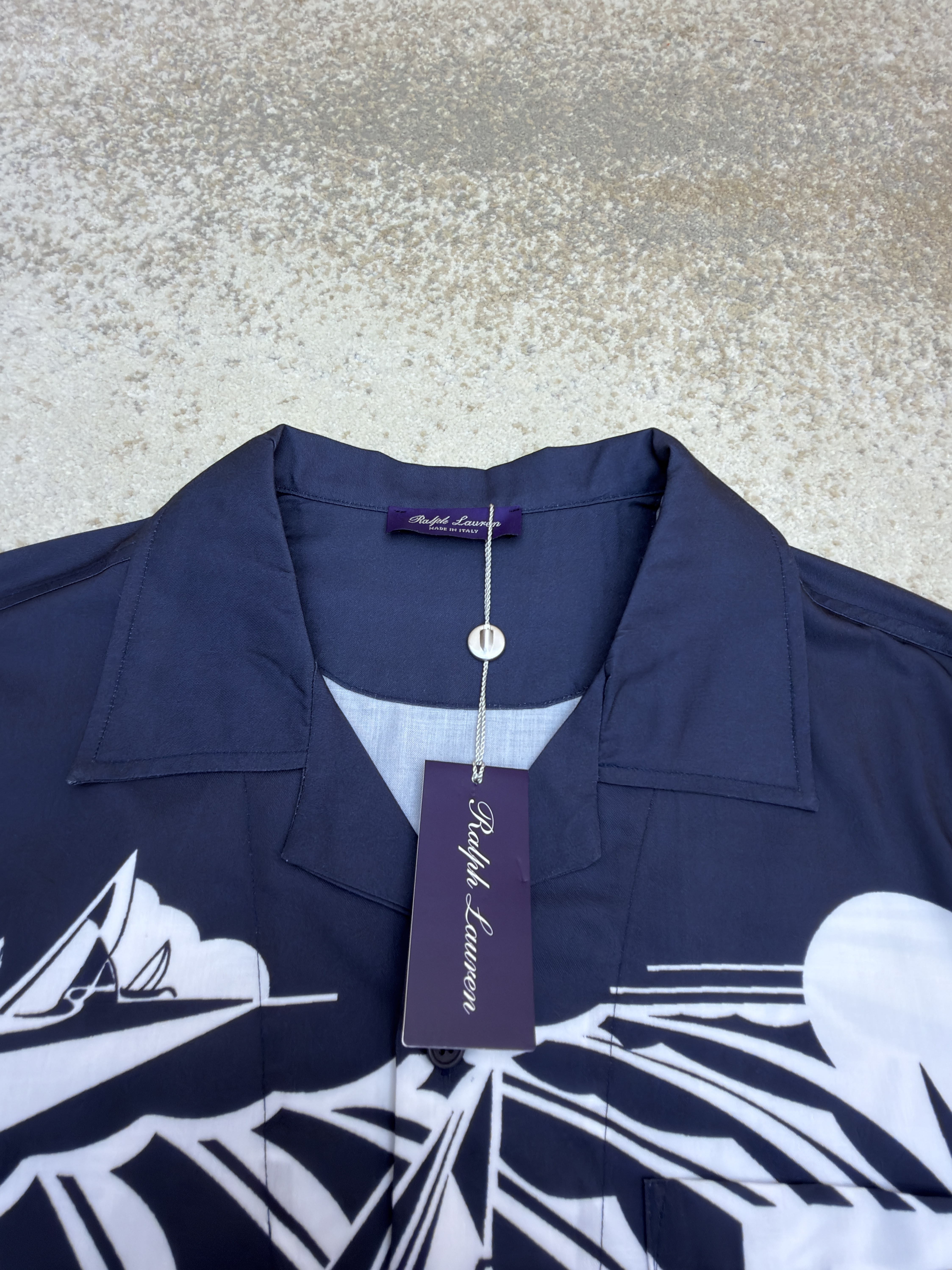 Ralph Lauren 拉夫劳伦 紫标印花翻领单排扣衬衫 短袖 外套 夏款 藏蓝色 B0