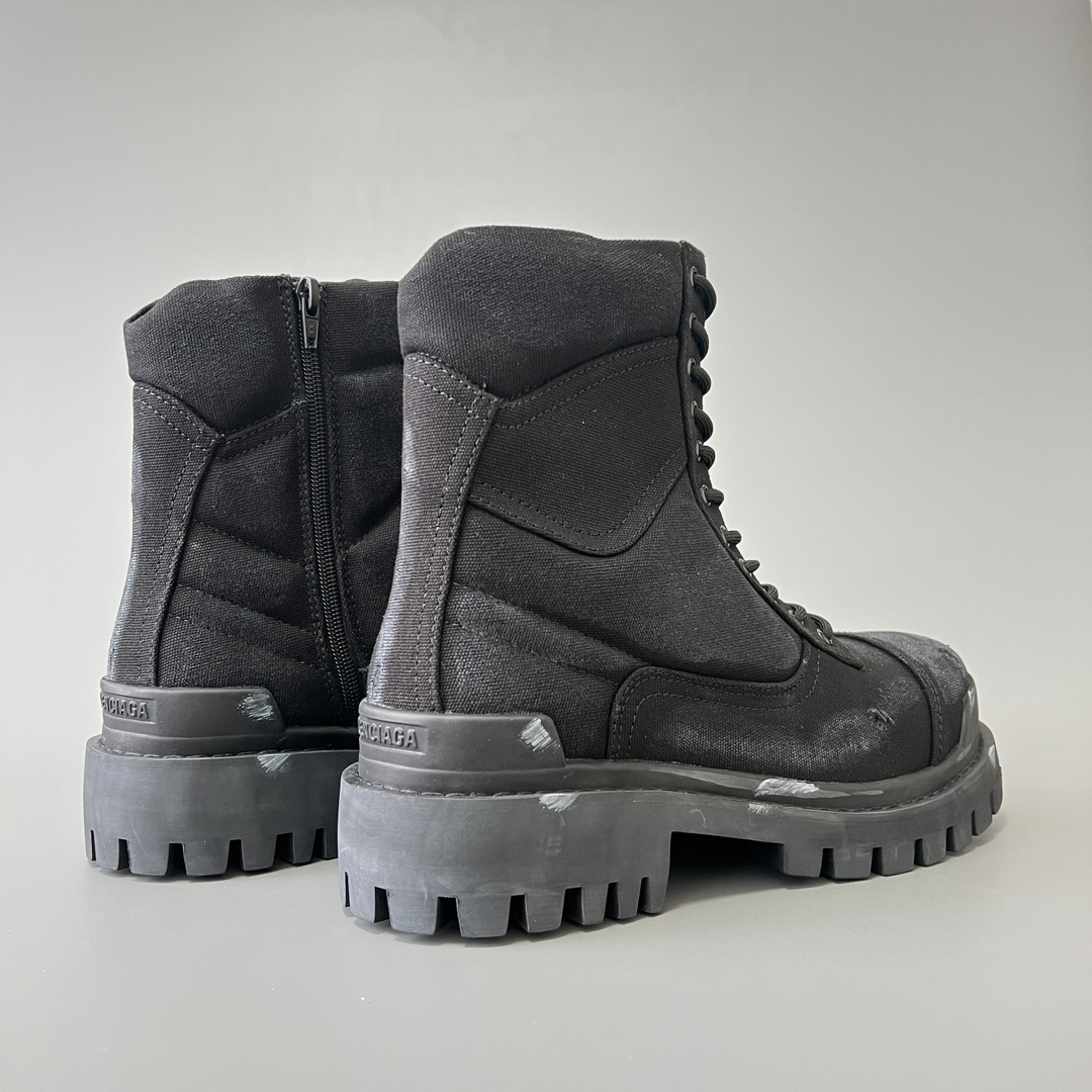 Balenciaga  巴黎世家  Strike 棉布帆布 圆头系带 马丁靴 2cm C0-黑色 694060W2H111000