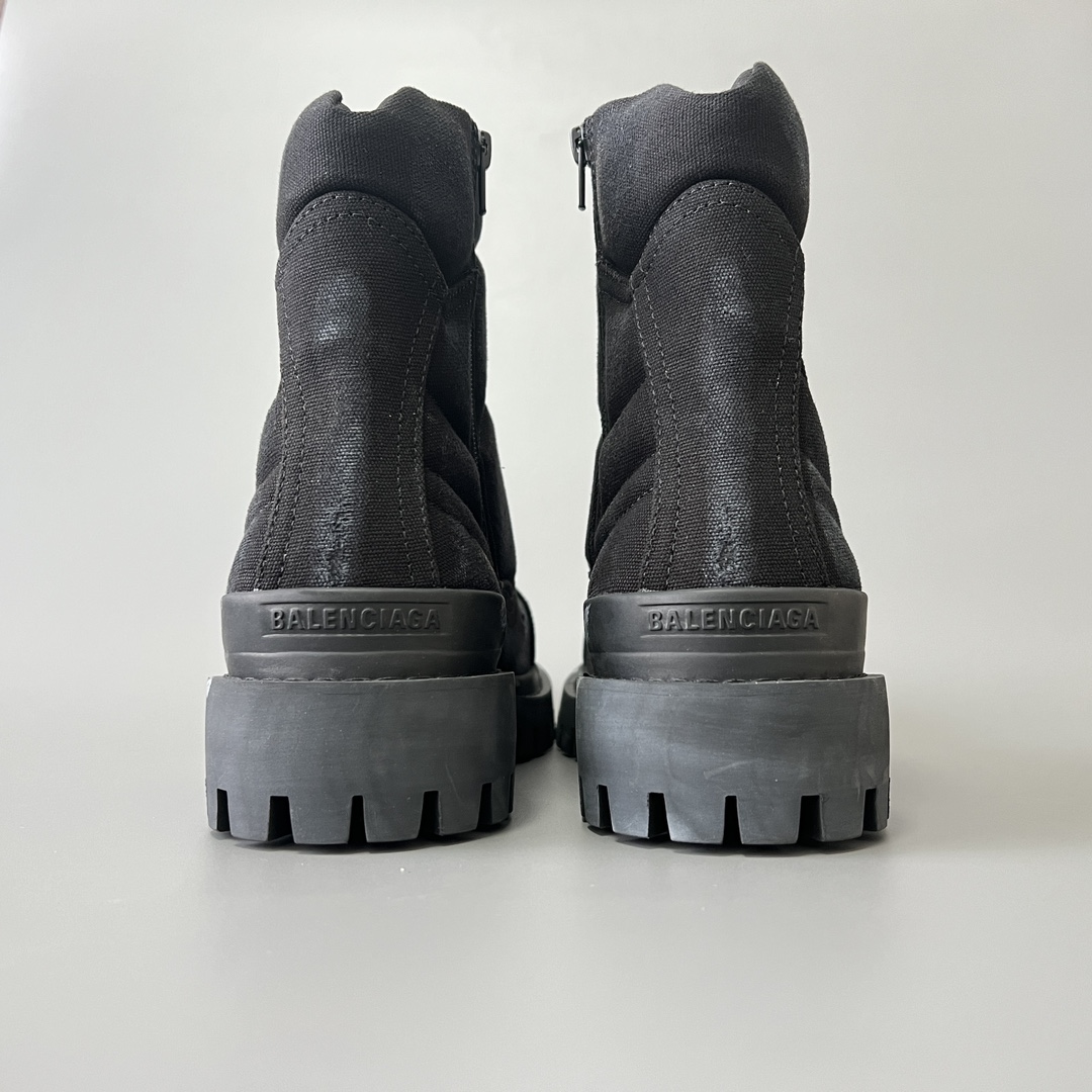Balenciaga  巴黎世家  Strike 棉布帆布 圆头系带 马丁靴 2cm C0-黑色 694060W2H111000