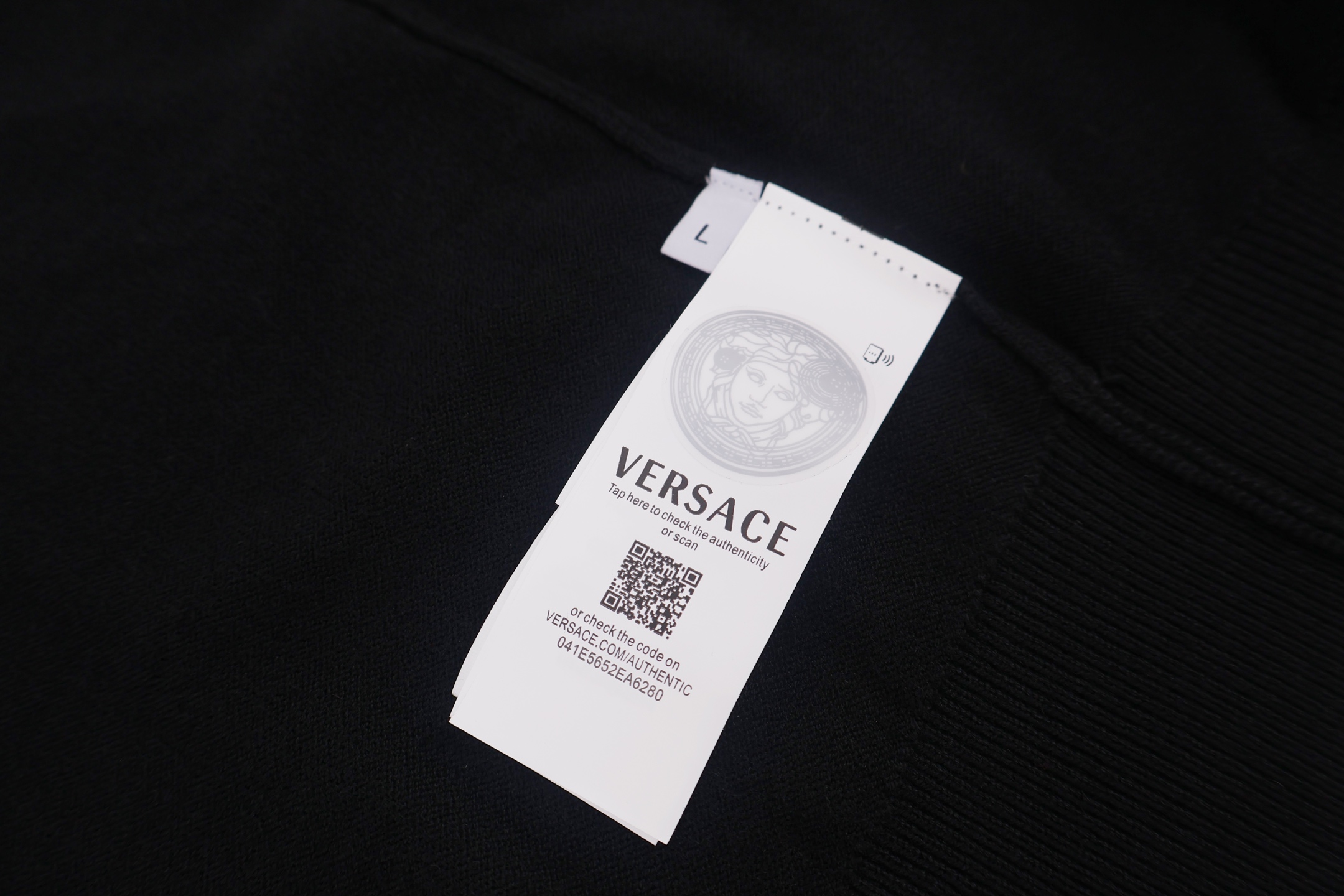 Versace 范思哲 字母标识刺绣撞色拉链针织开衫 毛衣 针织衫 外套 长袖 黑色 B2 