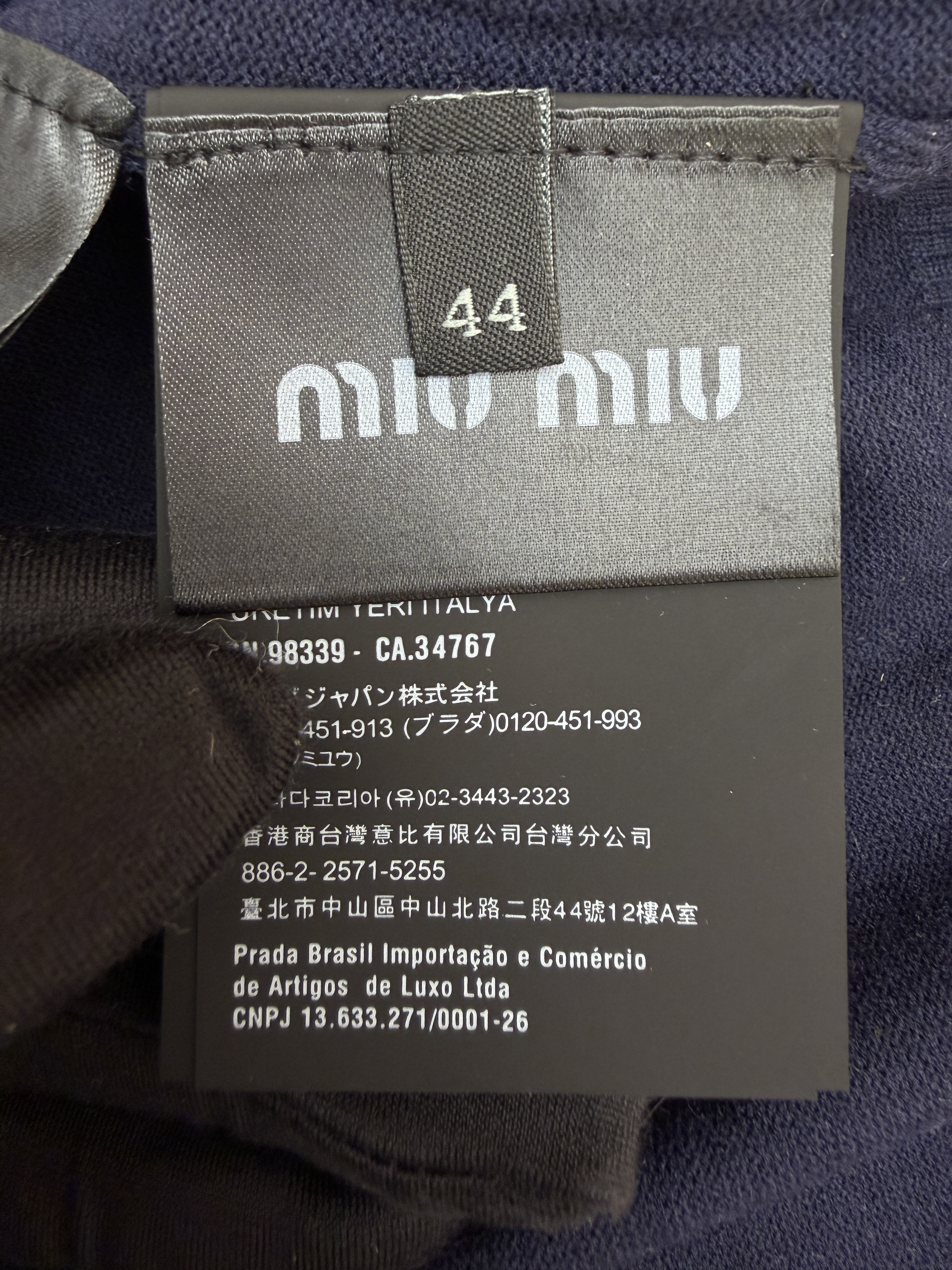 MIU MIU 缪缪 徽标叠搭条纹假两件针织Polo领毛衣 针织衫 外套 长袖 藏蓝色 B0 