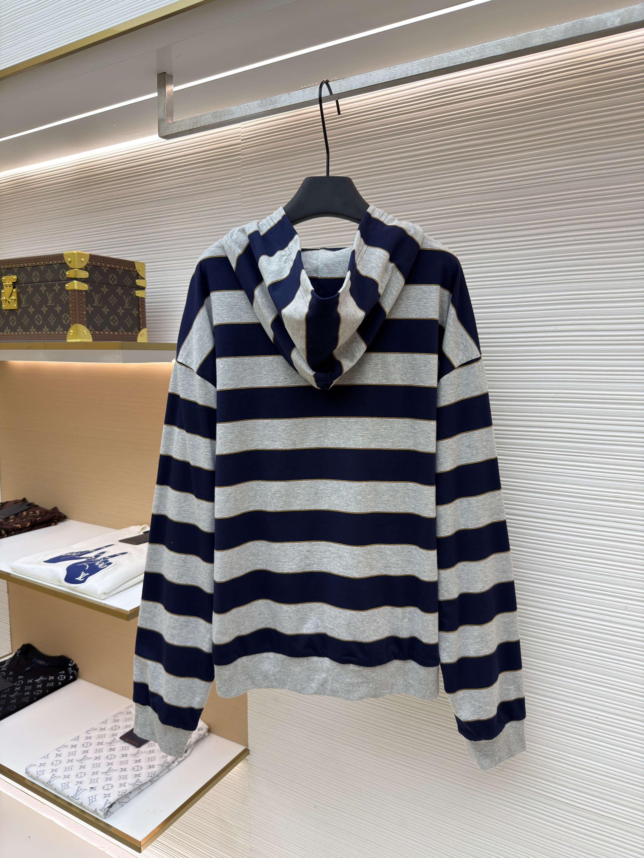 MIU MIU 缪缪 徽标条纹拉链连帽卫衣 外套 长袖 灰蓝色 B2