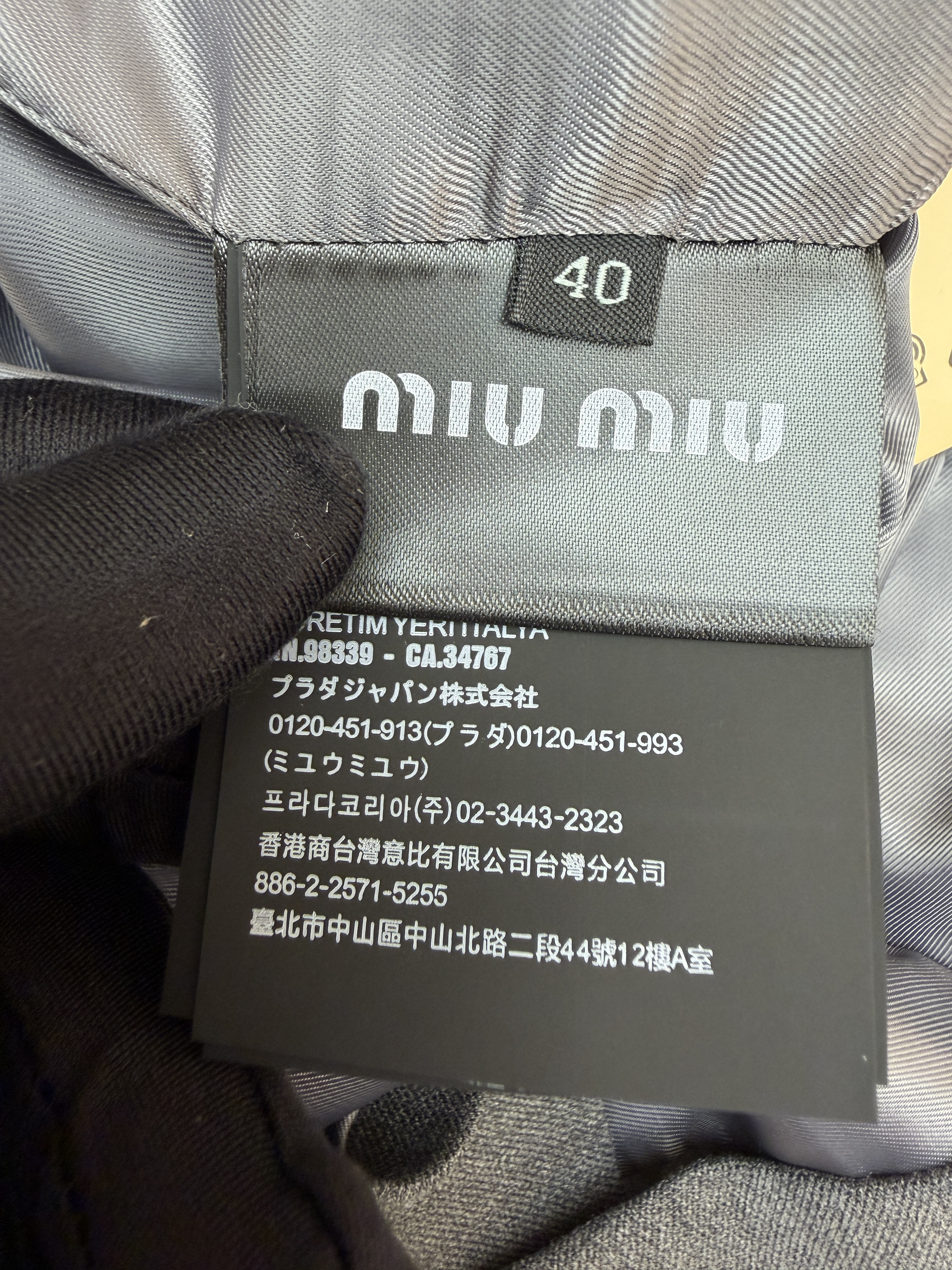 MIU MIU 缪缪 假两件徽标单排扣羊毛西装外套 长袖 夹克 灰色 C0 