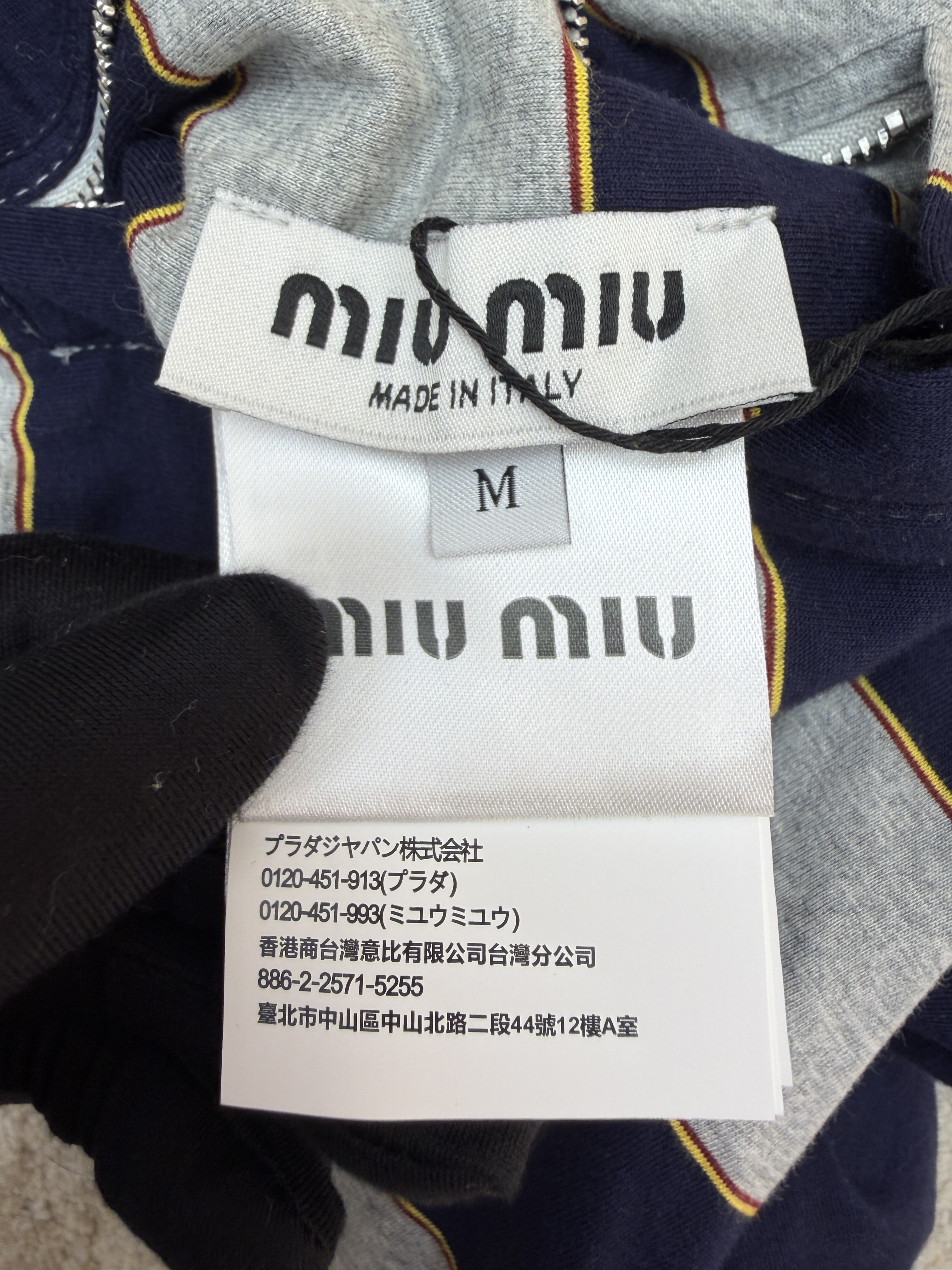 MIU MIU 缪缪 条纹双面两穿摇粒绒拉链连帽卫衣 夹克 外套 长袖 灰蓝色 C0