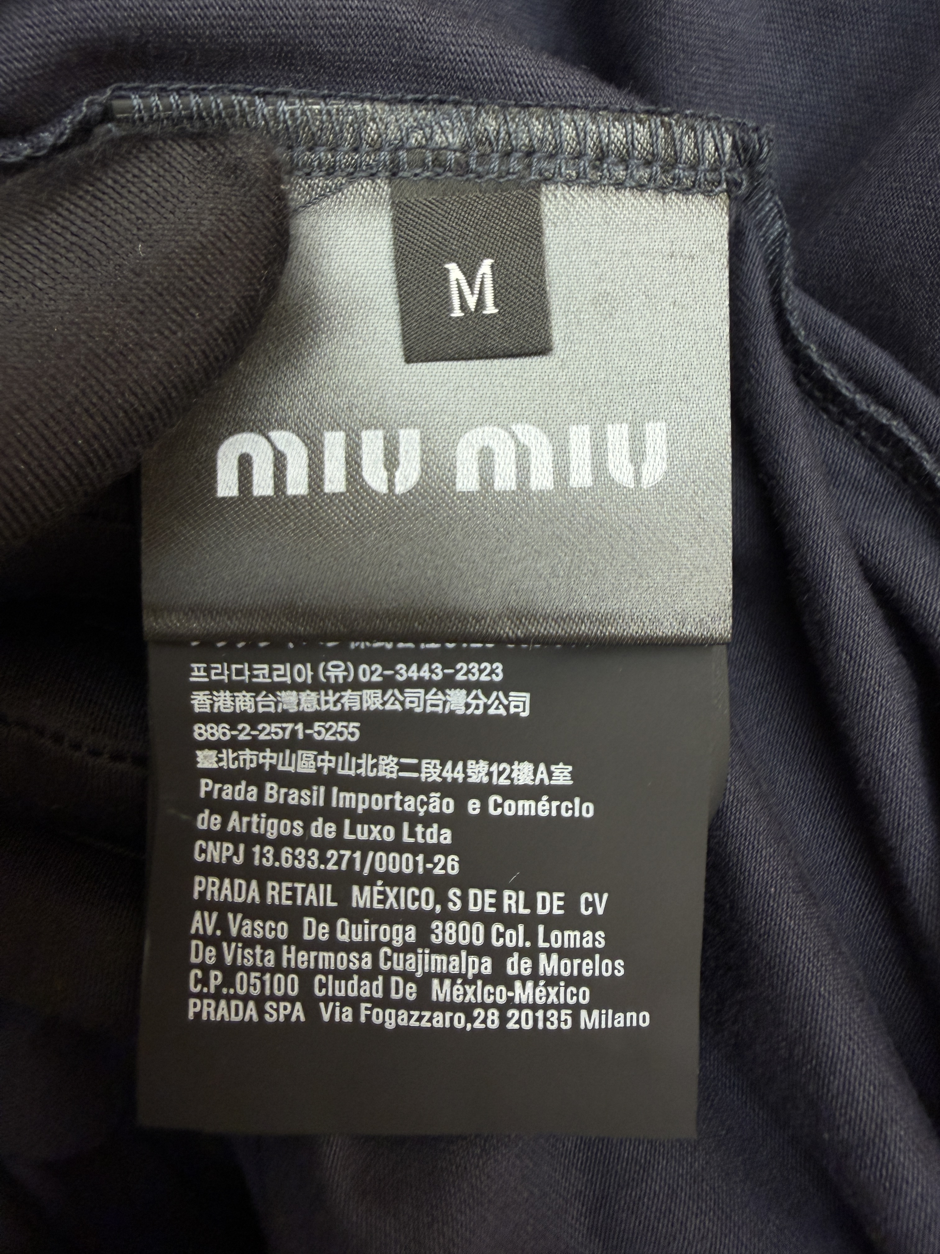 MIU MIU 缪缪 假两件横条纹长袖Polo衫 T恤 打底衫 藏蓝色 A5 