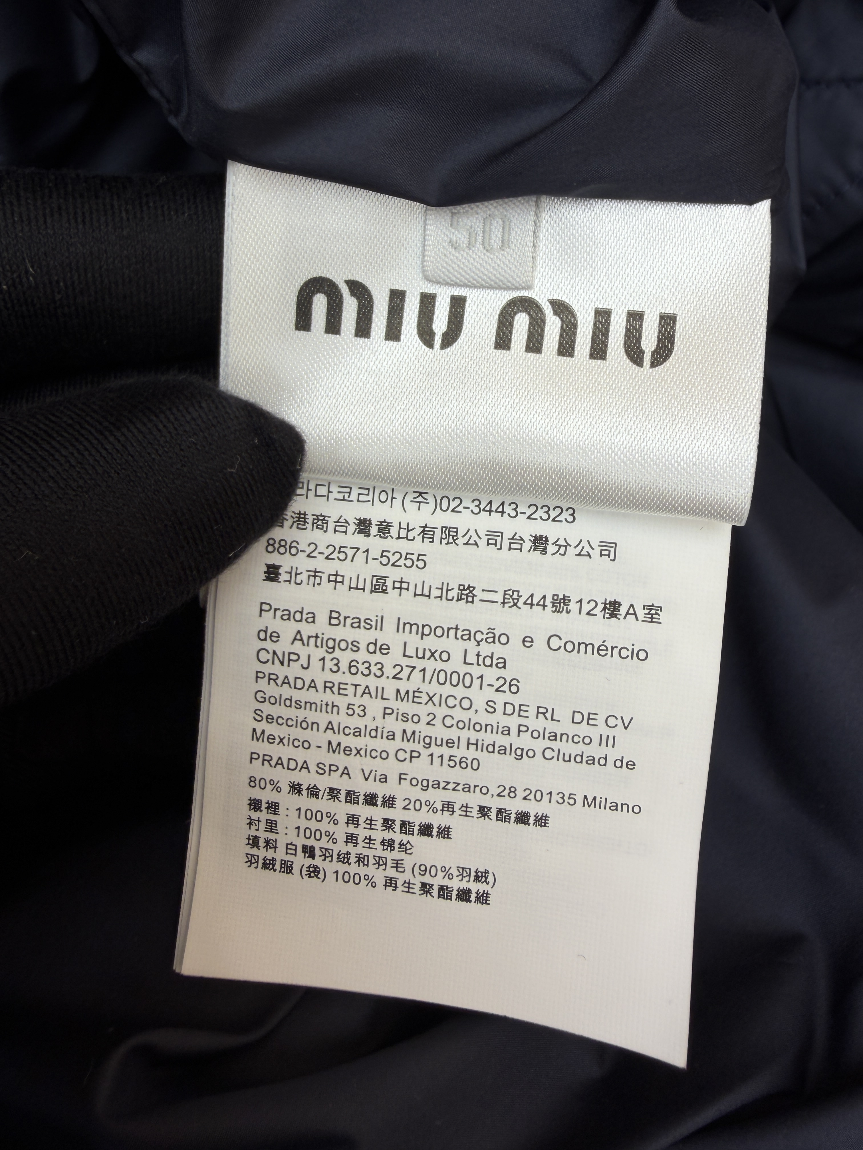 MIU MIU 缪缪 徽标拉链立领羽绒服 夹克 外套 长袖 保暖 藏蓝色 C5