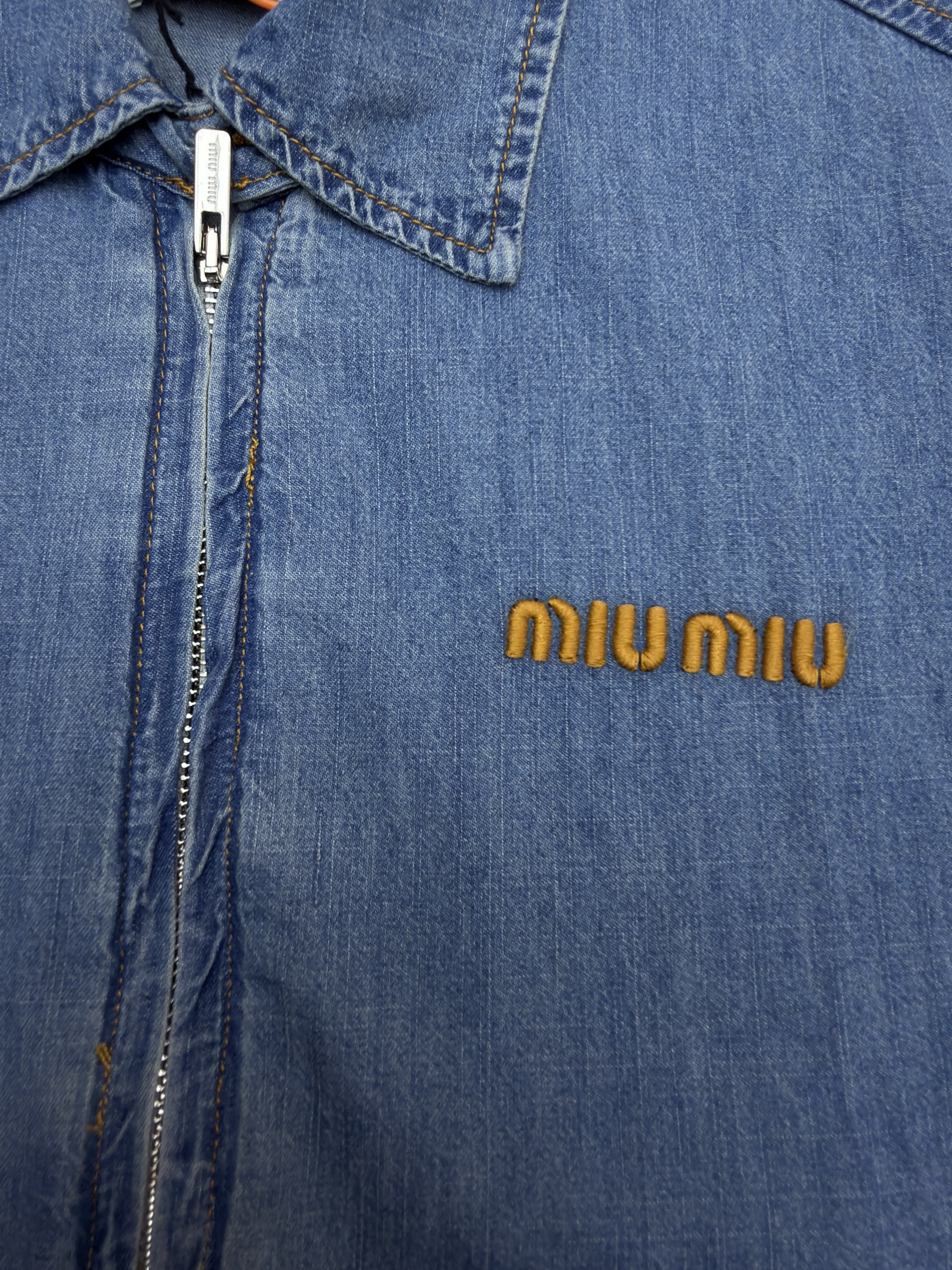 MIU MIU 缪缪 刺绣徽标拉链牛仔外套 夹克 长袖 蓝色 B2