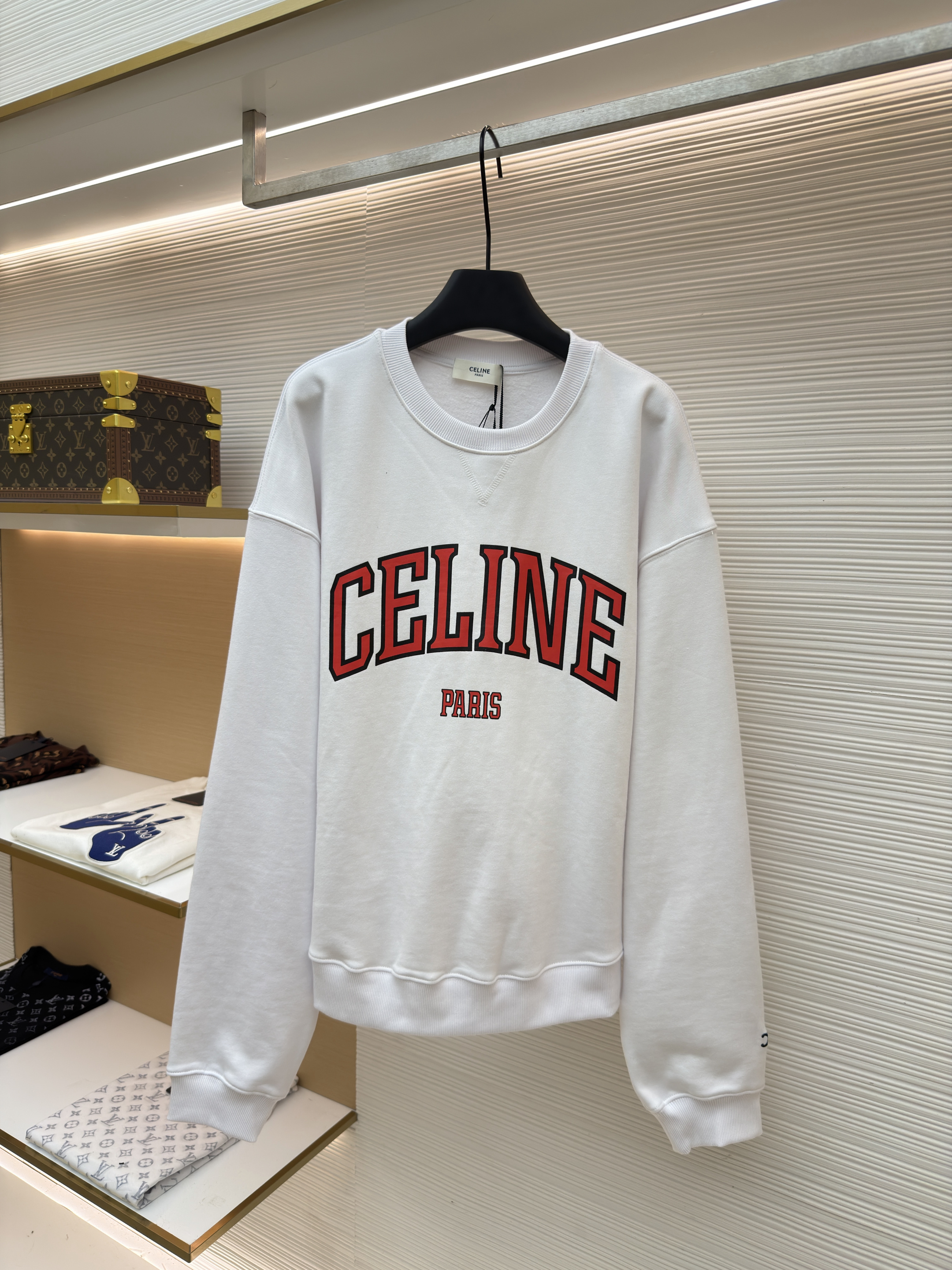 CELINE 赛琳 印花标识圆领卫衣 套头 外套 长袖 白色 蓝色 A7