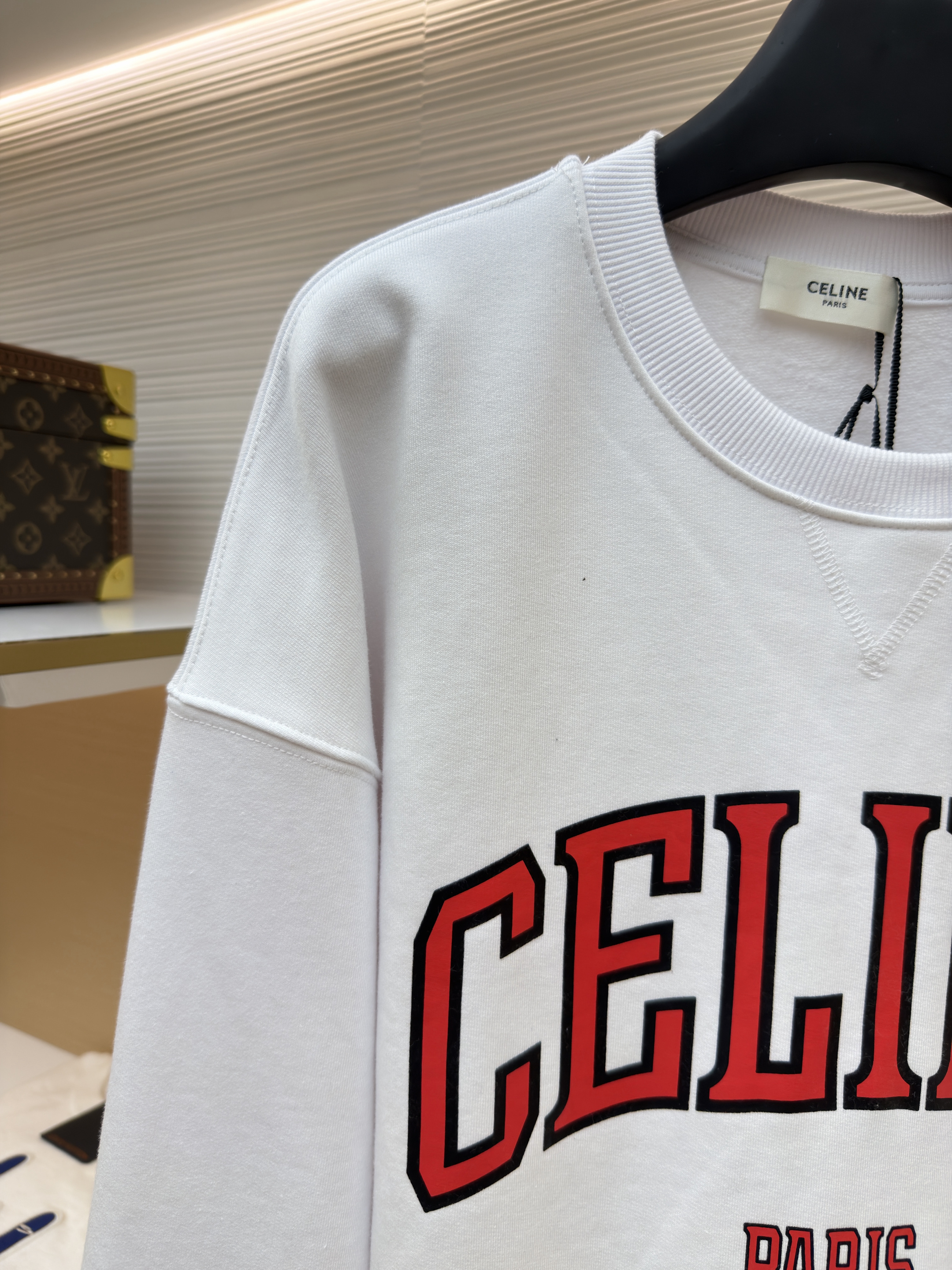 CELINE 赛琳 印花标识圆领卫衣 套头 外套 长袖 白色 蓝色 A7
