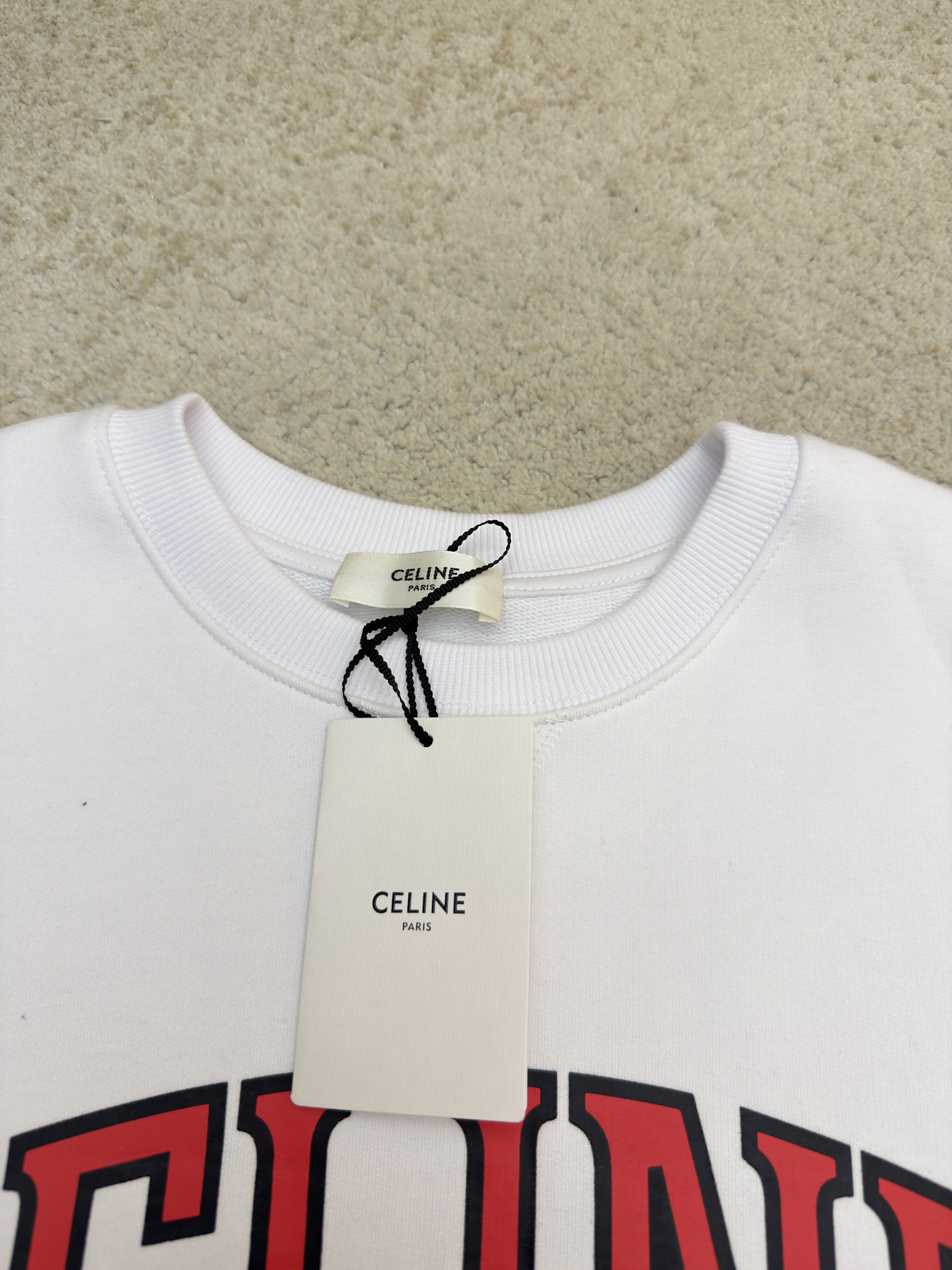 CELINE 赛琳 印花标识圆领卫衣 套头 外套 长袖 白色 蓝色 A7