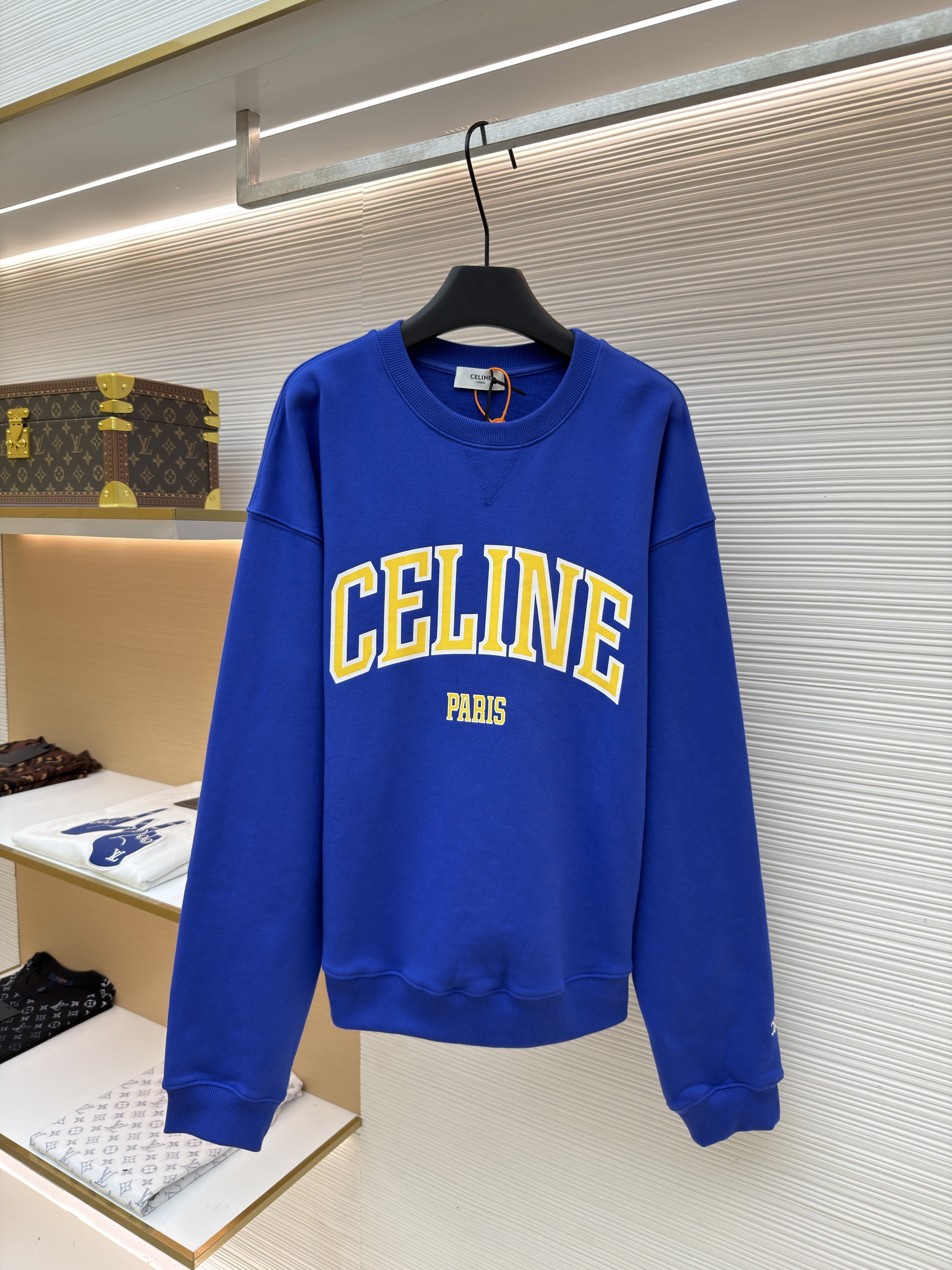 CELINE 赛琳 印花标识圆领卫衣 套头 外套 长袖 白色 蓝色 A7