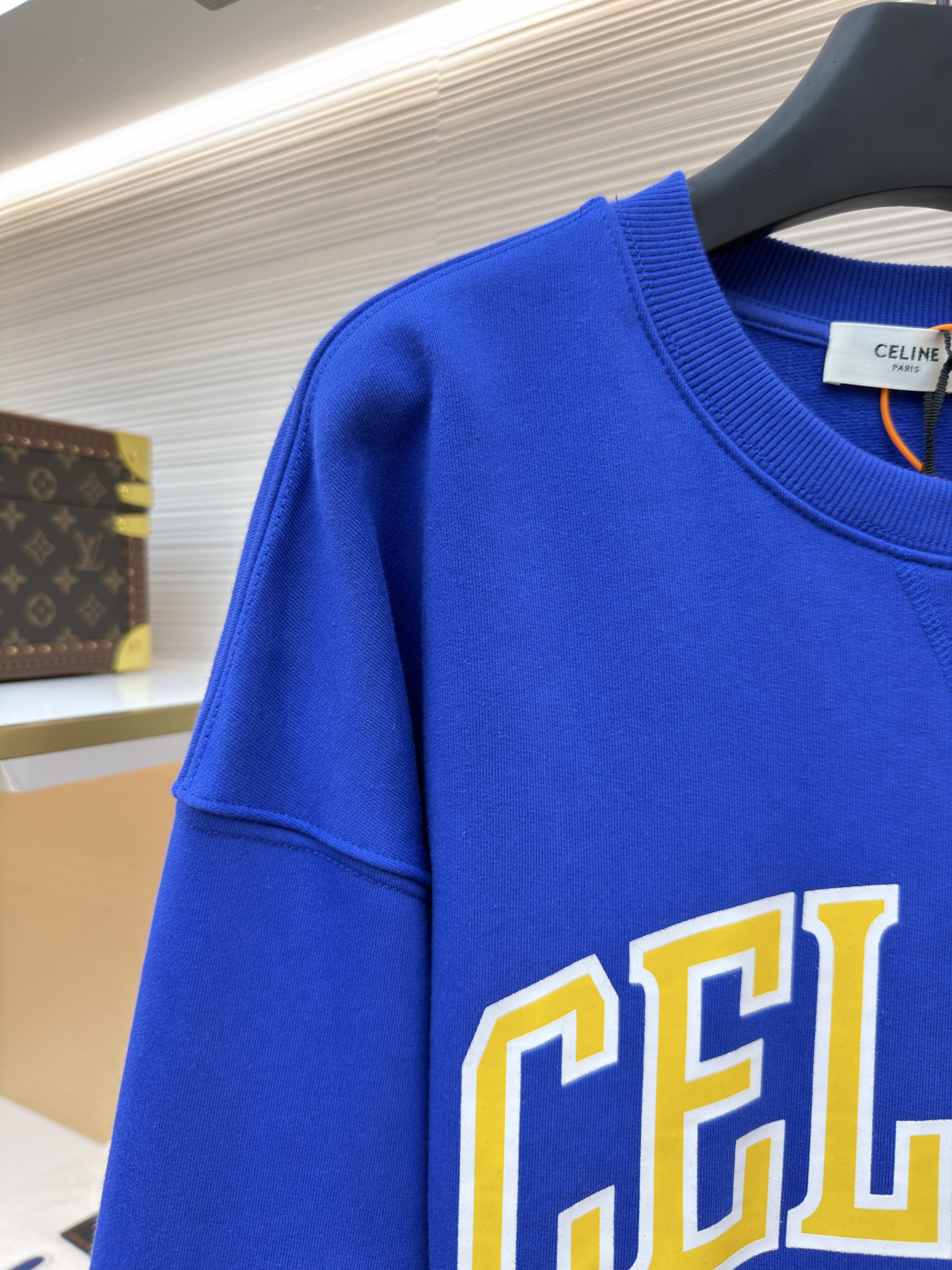 CELINE 赛琳 印花标识圆领卫衣 套头 外套 长袖 白色 蓝色 A7