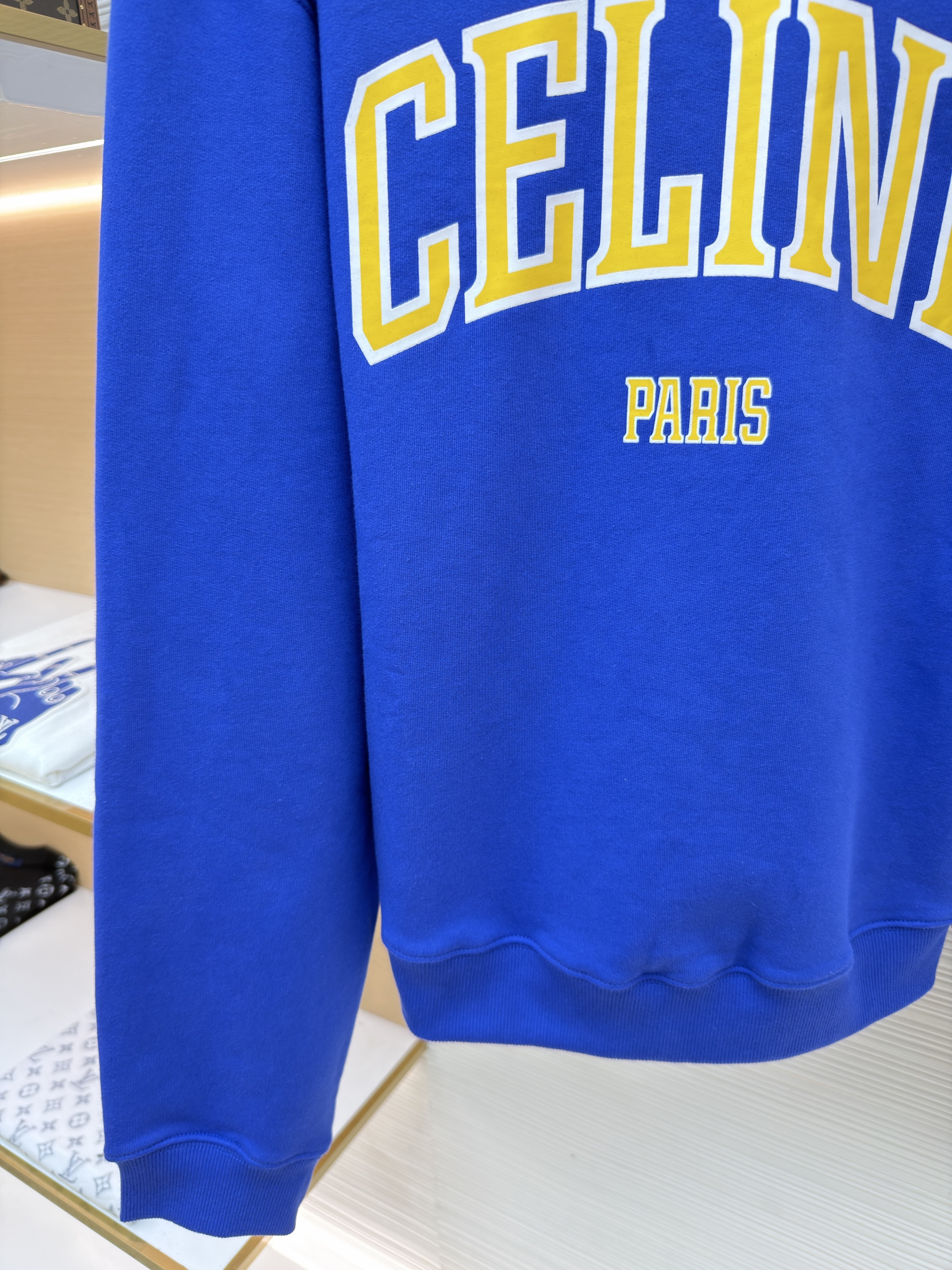 CELINE 赛琳 印花标识圆领卫衣 套头 外套 长袖 白色 蓝色 A7