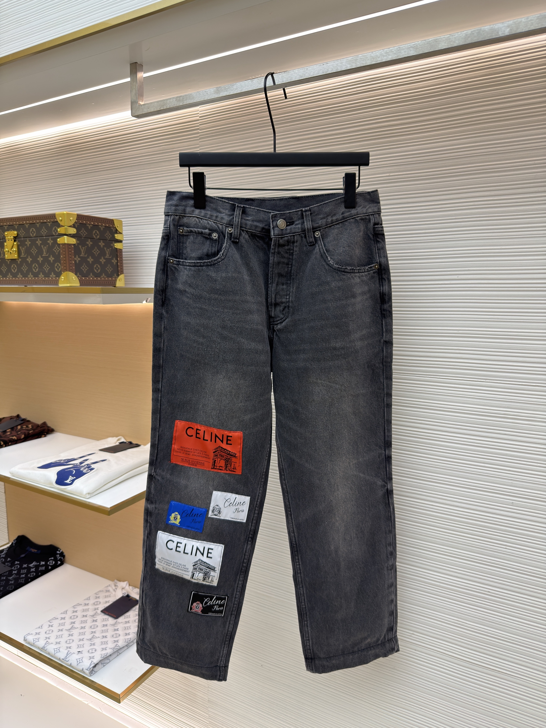 CELINE 赛琳 贴饰皮革牛仔裤 长裤 裤子 B0 石磨灰 