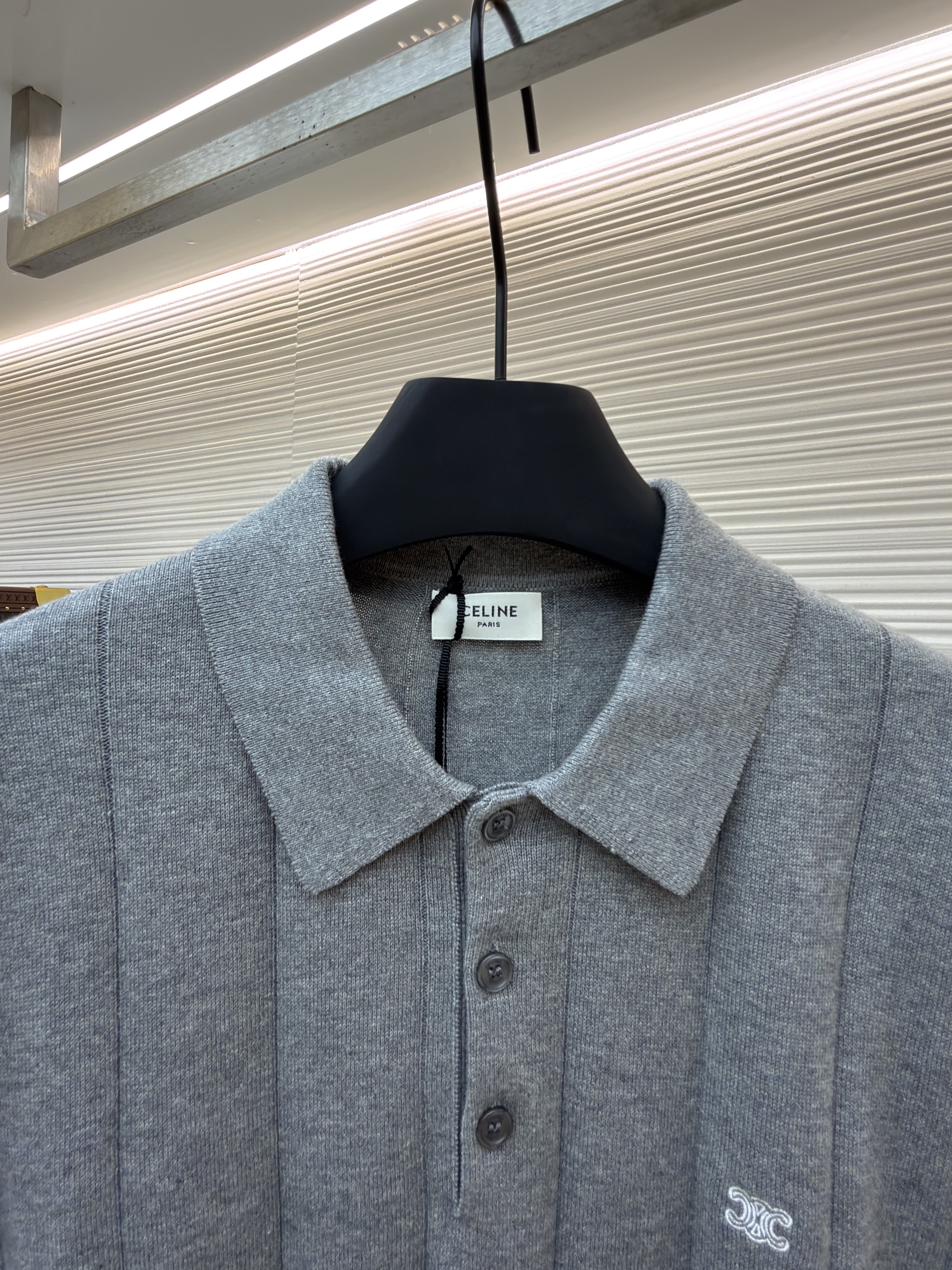 CELINE 赛琳 刺绣套头Polo领针织毛衣 针织衫 外套 长袖 灰色 黑色 B2