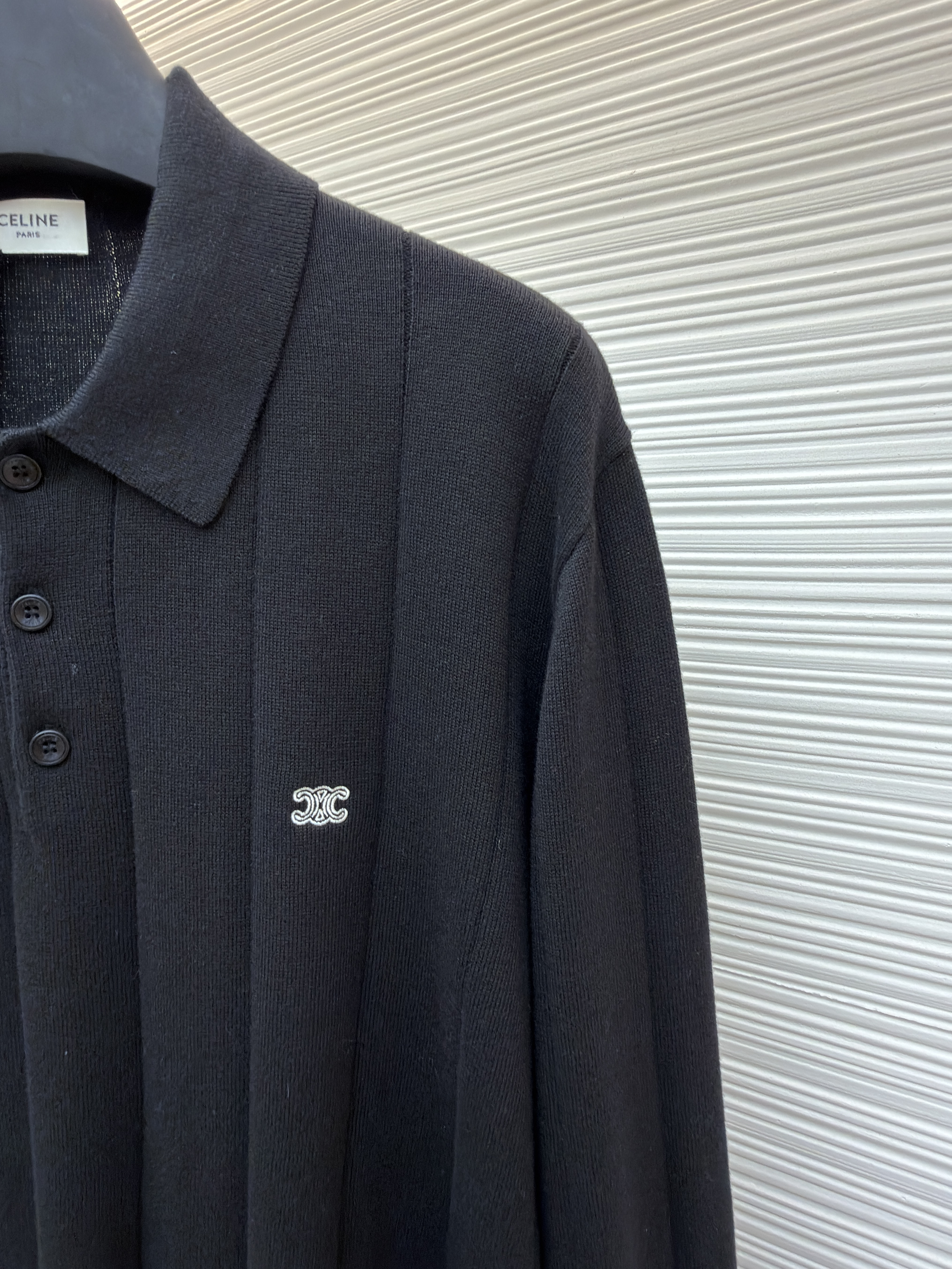 CELINE 赛琳 刺绣套头Polo领针织毛衣 针织衫 外套 长袖 灰色 黑色 B2