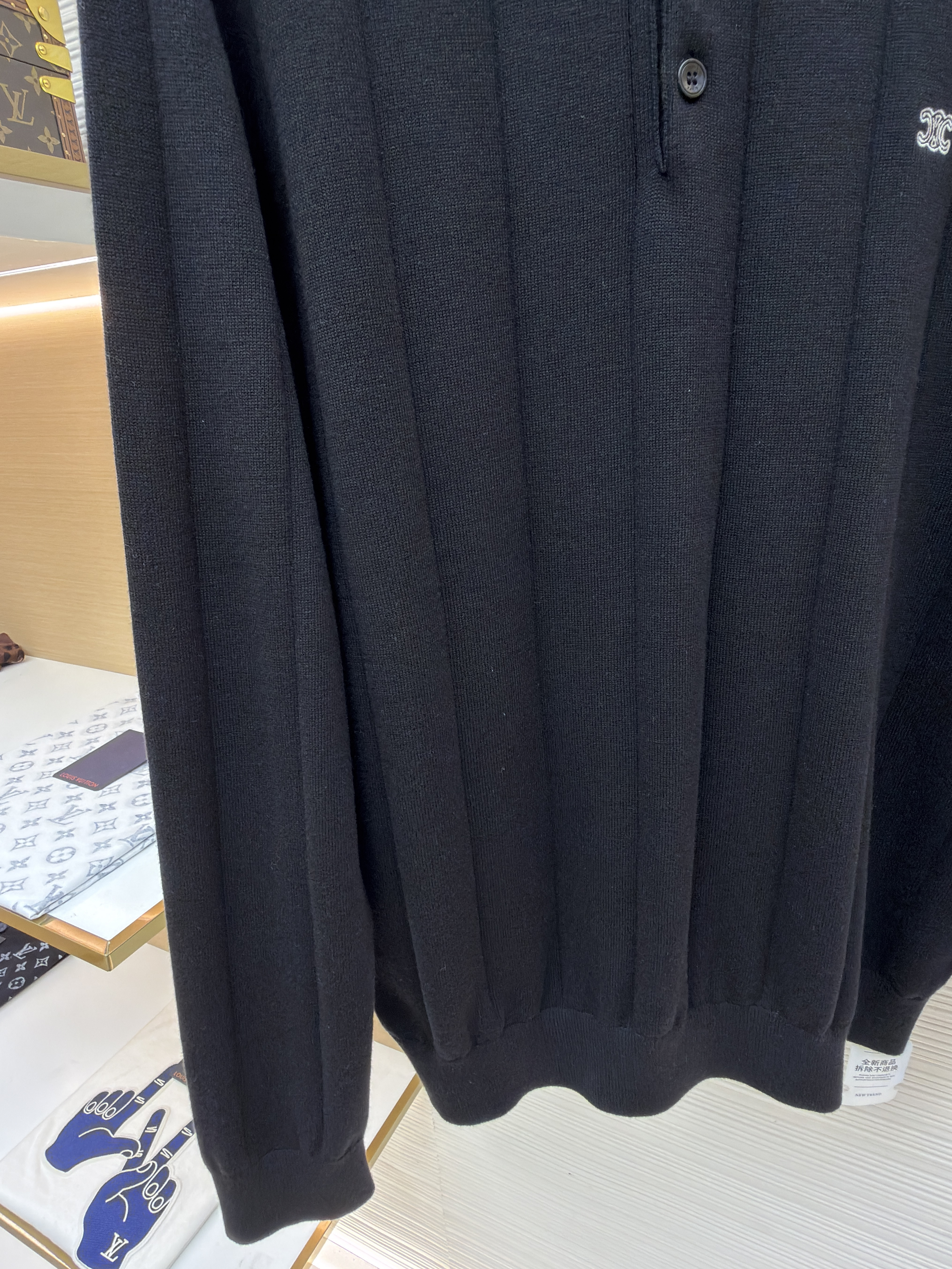 CELINE 赛琳 刺绣套头Polo领针织毛衣 针织衫 外套 长袖 灰色 黑色 B2