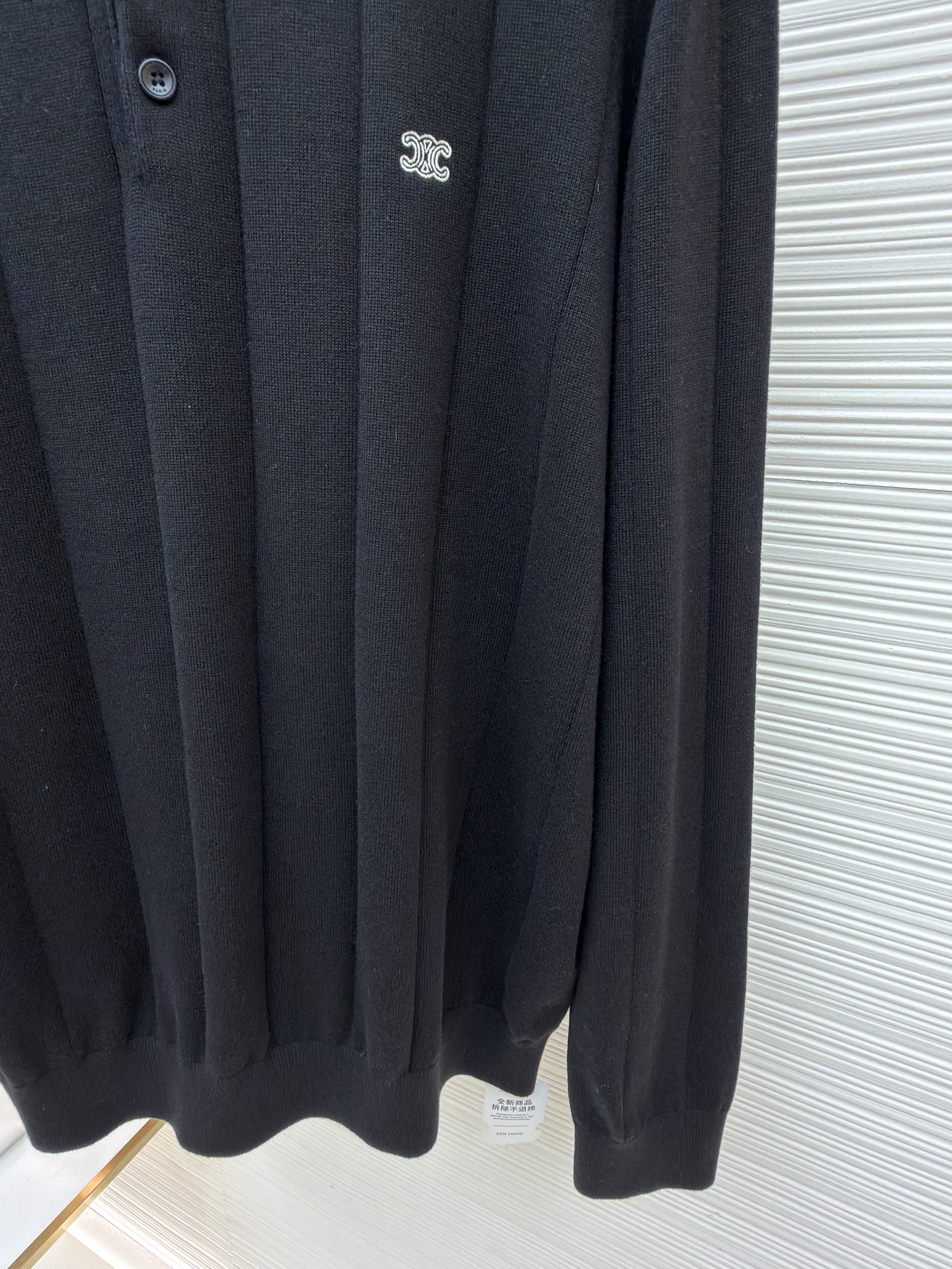 CELINE 赛琳 刺绣套头Polo领针织毛衣 针织衫 外套 长袖 灰色 黑色 B2
