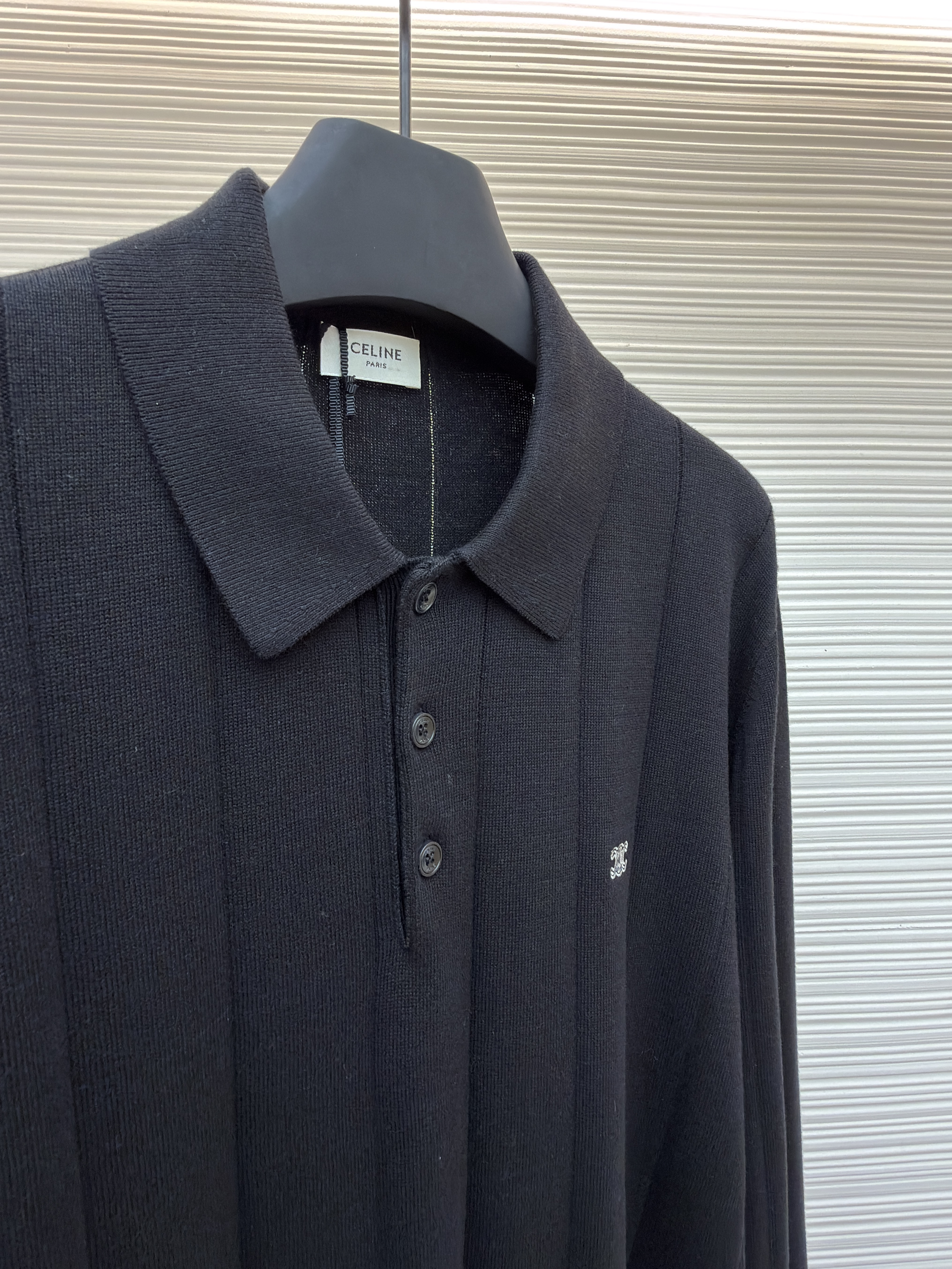 CELINE 赛琳 刺绣套头Polo领针织毛衣 针织衫 外套 长袖 灰色 黑色 B2