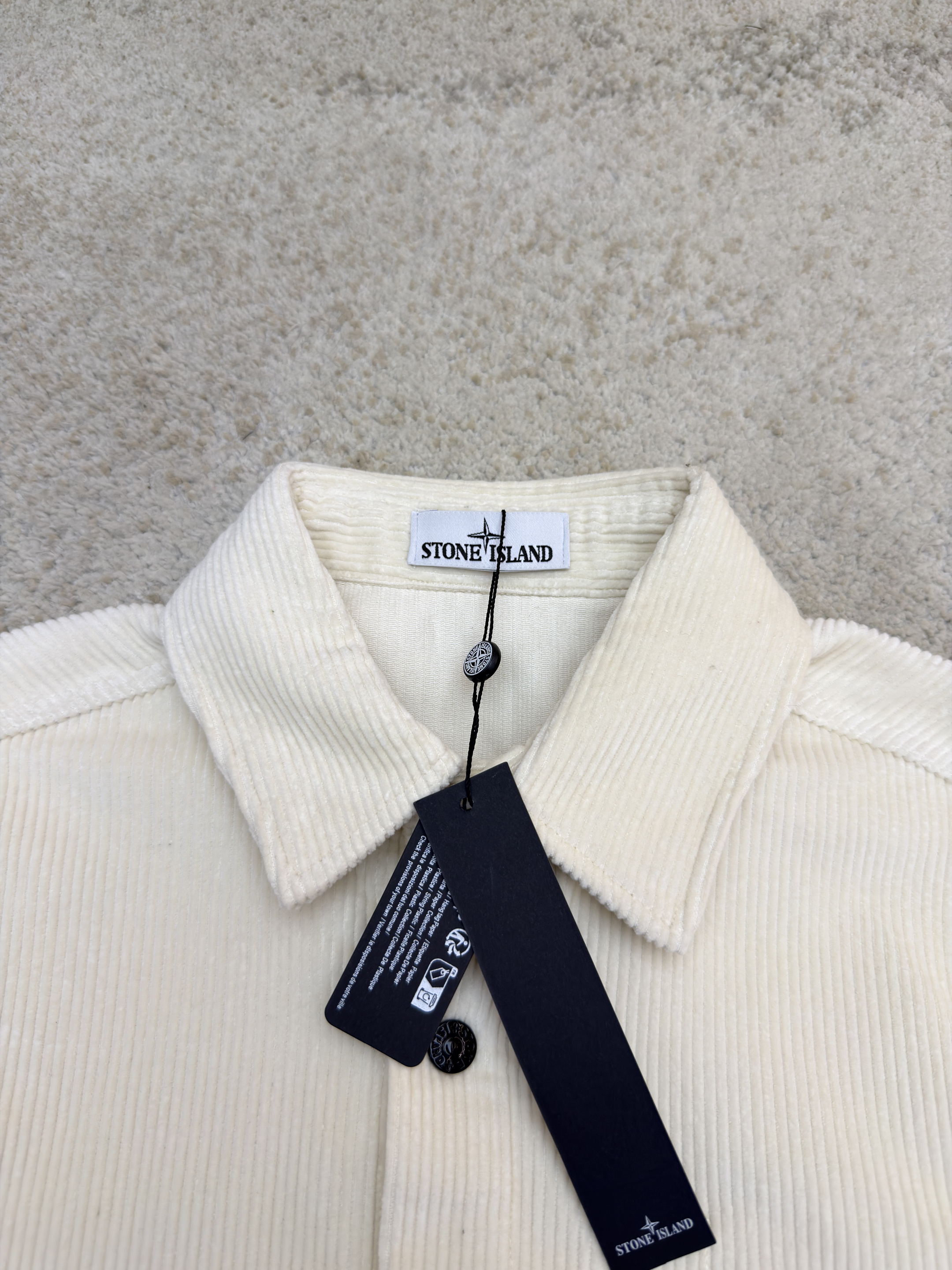 STONE ISLAND 石头岛 灯芯绒徽章口袋衬衫外套 夹克 长袖 黑色 米白色 B0