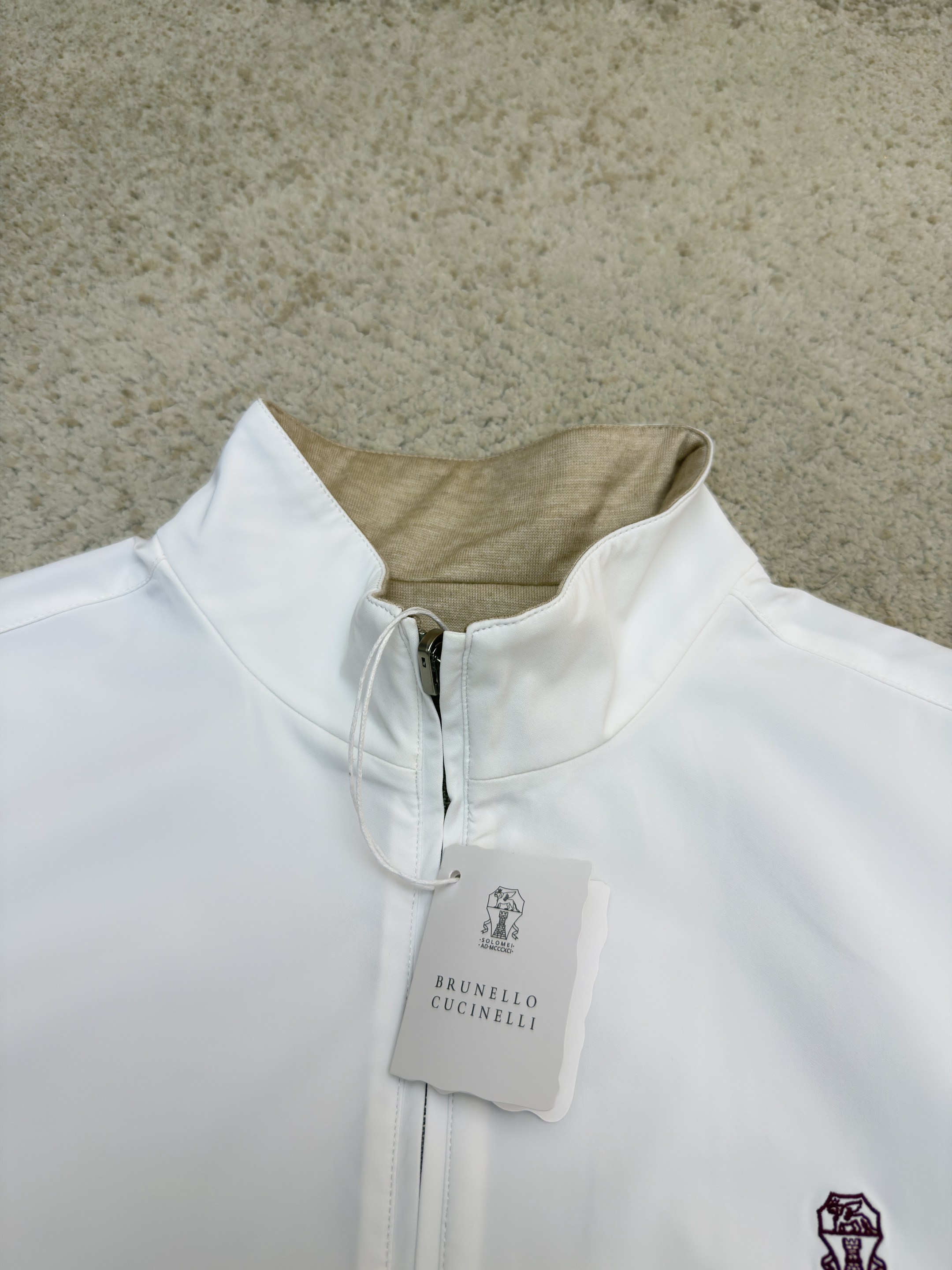 Brunello Cucinelli 标识双面两穿拉链立领夹克 外套 长袖 秋冬款 白色/卡其色 C5