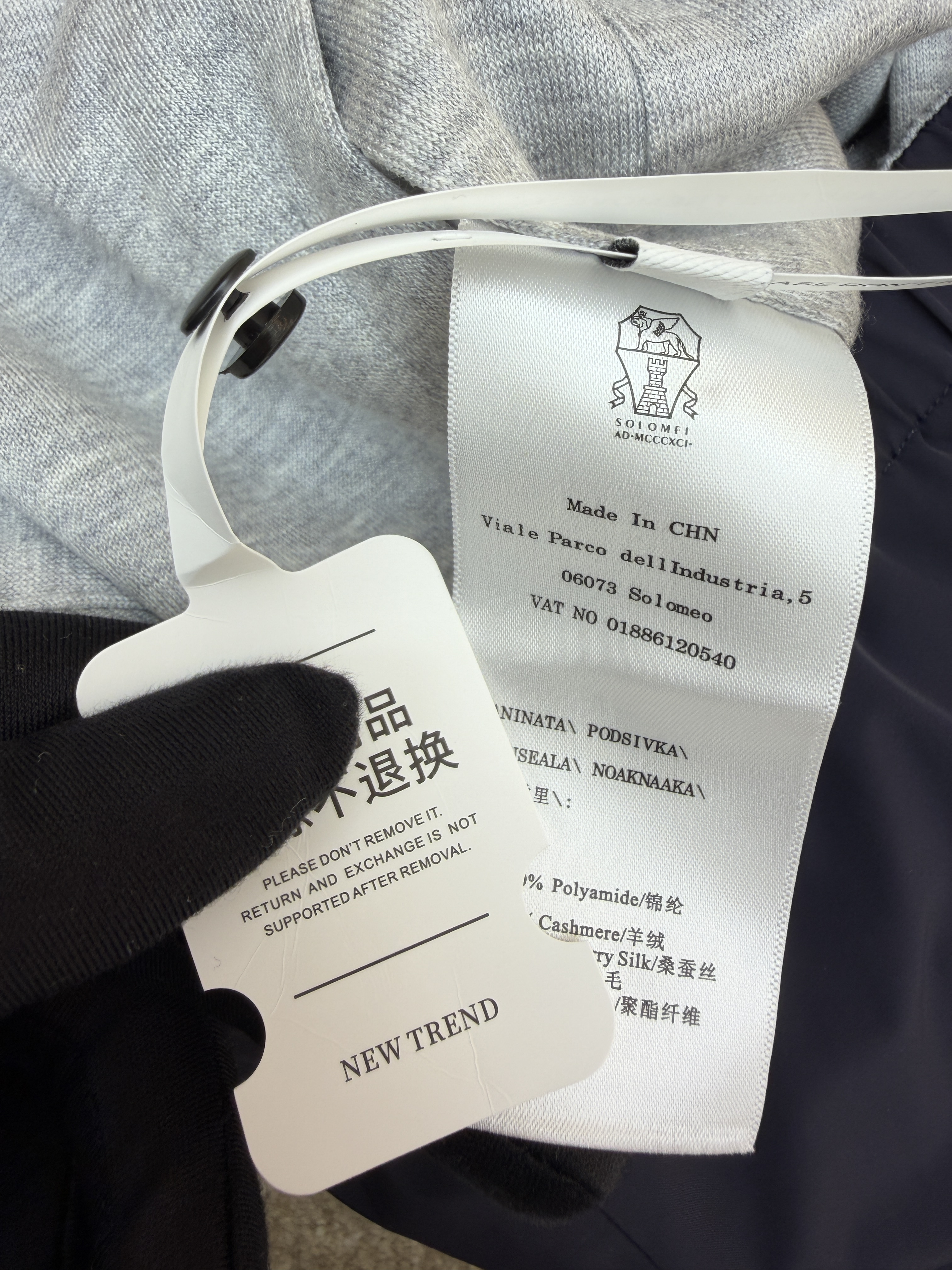 Brunello Cucinelli 标识双面两穿拉链立领夹克 外套 长袖 秋冬款 藏蓝色/灰色 C5