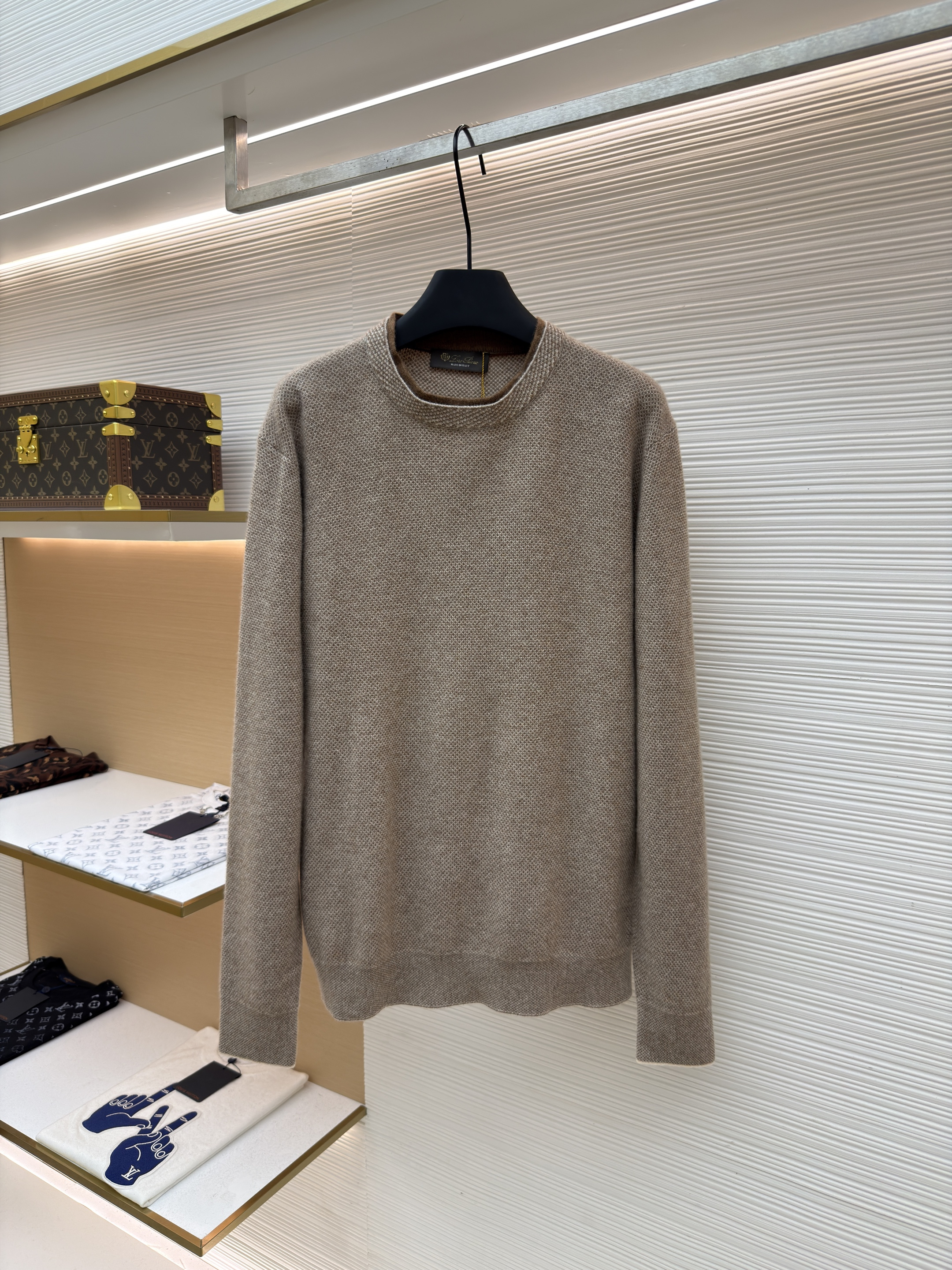 Loro Piana LP 藤格双层领套头针织毛衣 针织衫 外套 长袖 秋冬 木色 深木色 B5
