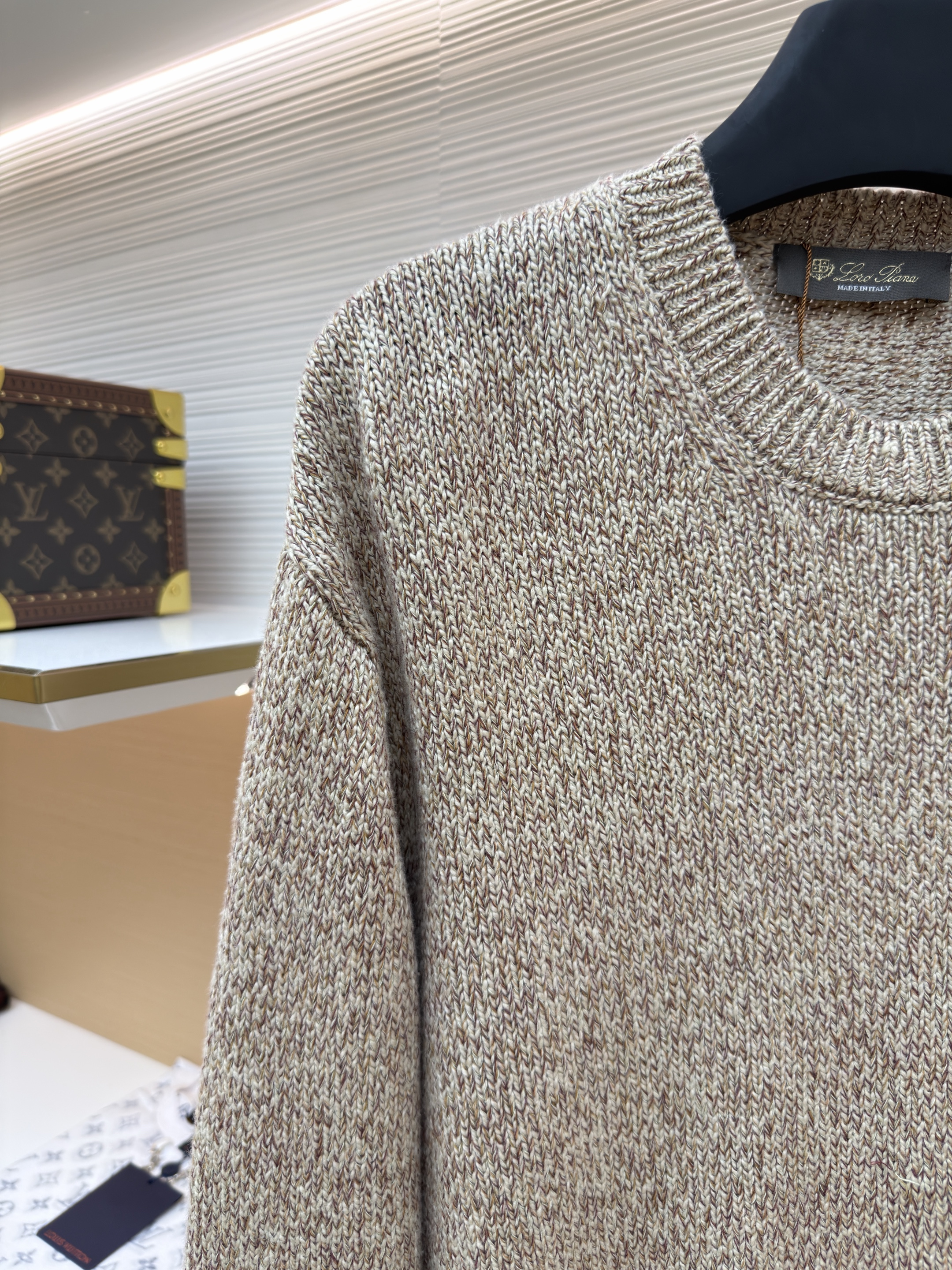 Loro Piana LP 杂色羊毛圆领针织毛衣 针织衫 外套 长袖 秋冬 卡其色 B5