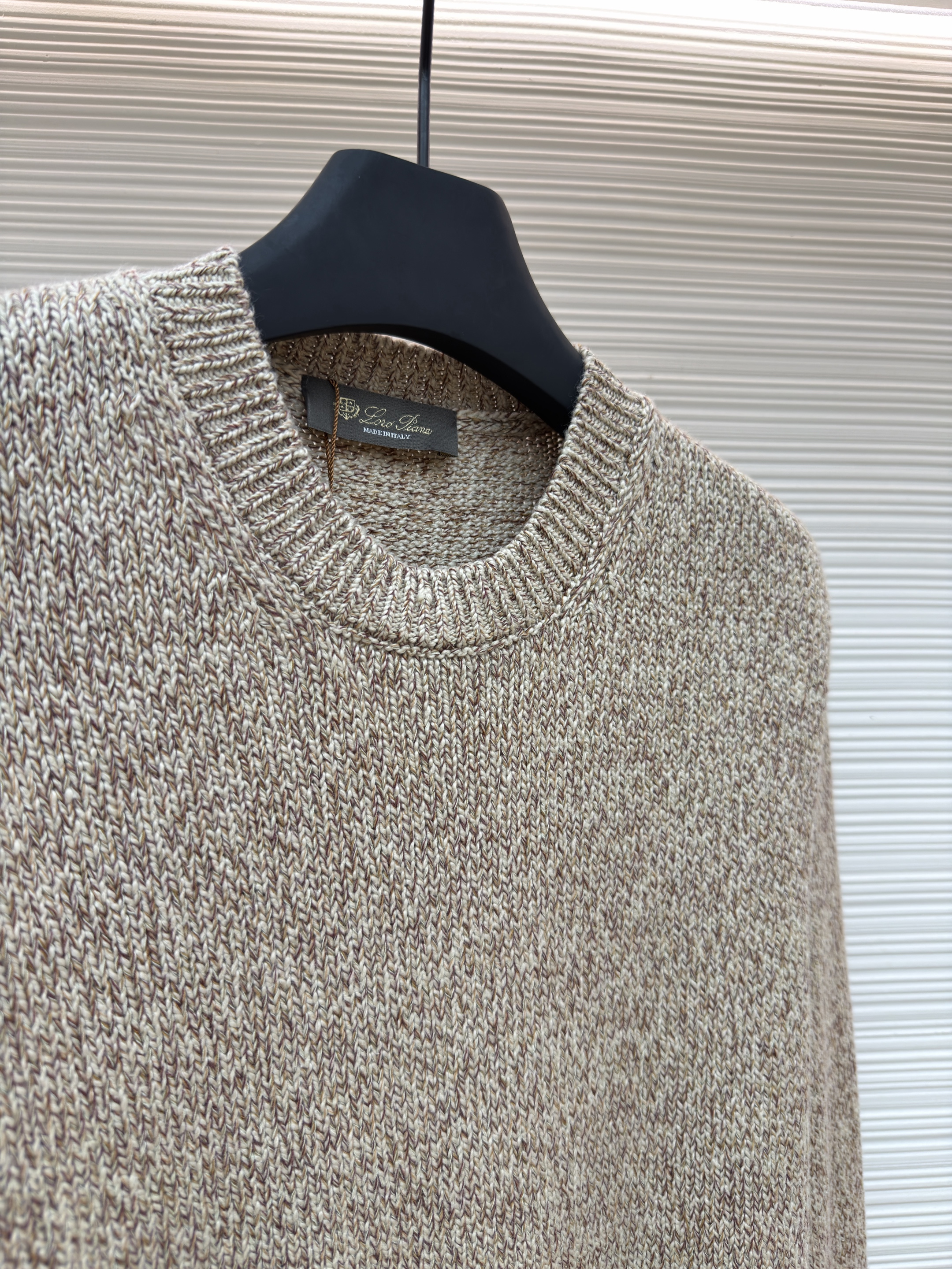 Loro Piana LP 杂色羊毛圆领针织毛衣 针织衫 外套 长袖 秋冬 卡其色 B5