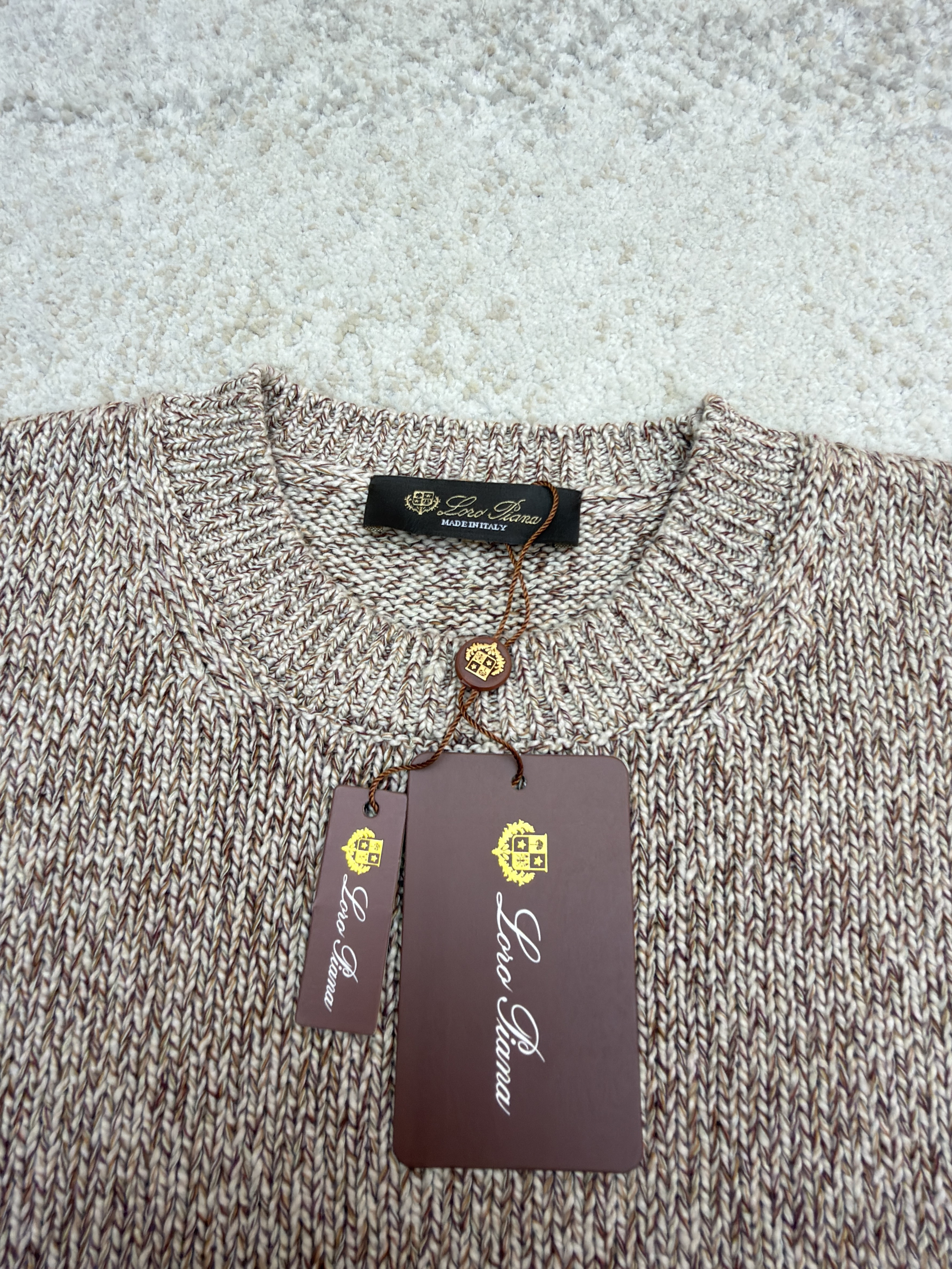 Loro Piana LP 杂色羊毛圆领针织毛衣 针织衫 外套 长袖 秋冬 卡其色 B5
