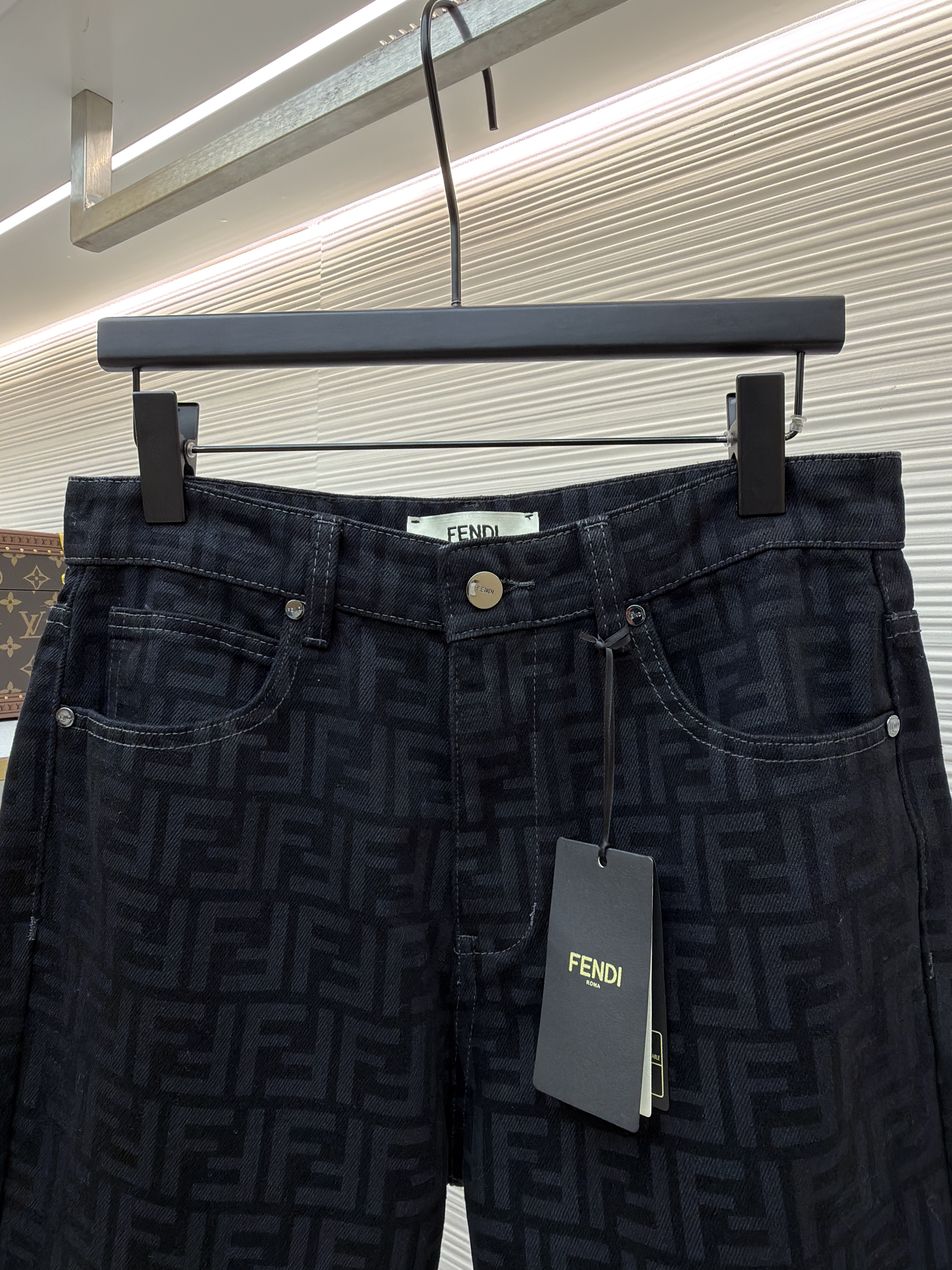 FENDI 芬迪 FF满印牛仔裤 长裤 裤子 休闲裤 黑色 B5