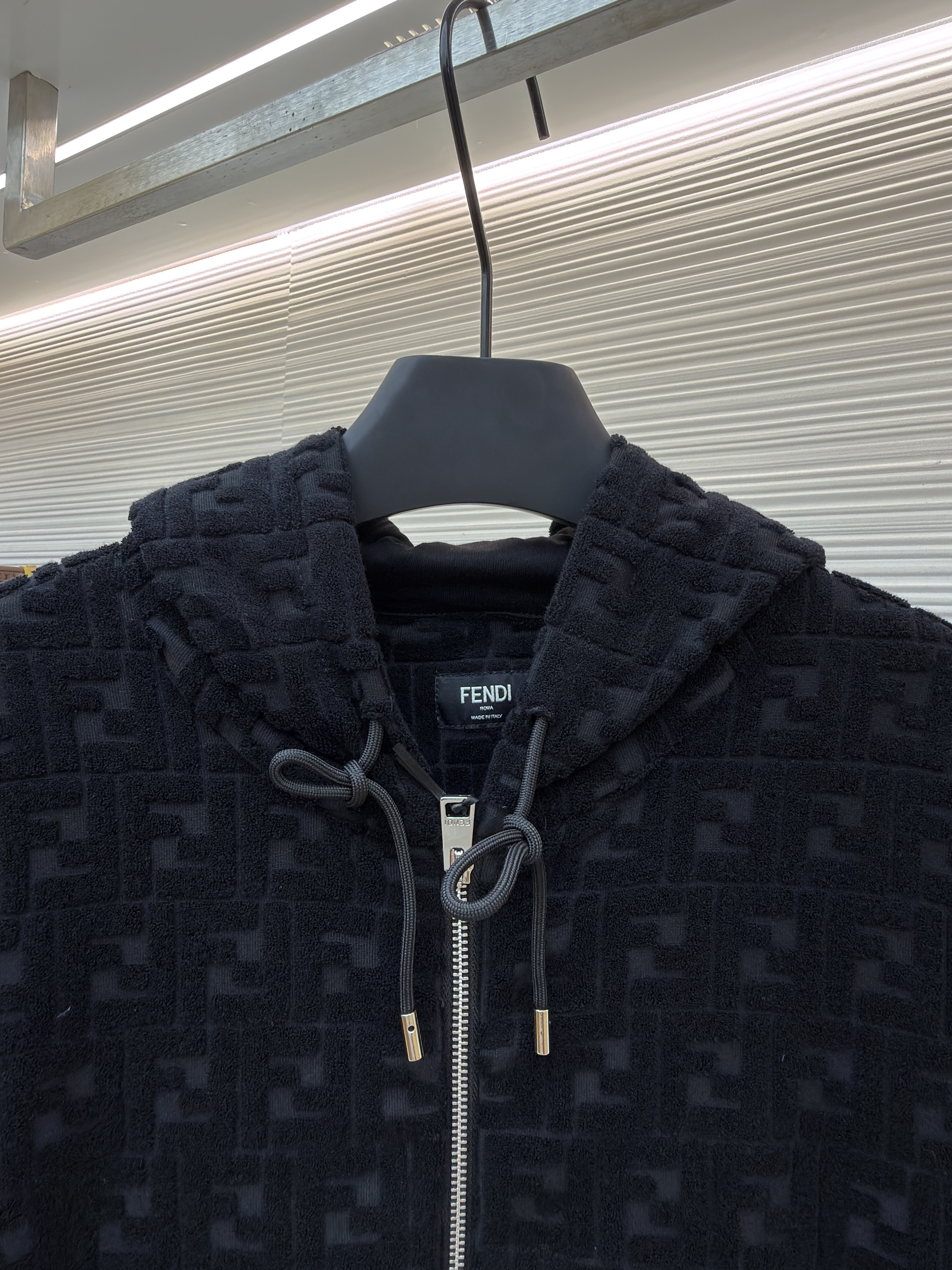 FENDI 芬迪 满印植绒拉链连帽卫衣 连帽衫 外套 夹克 长袖 秋冬 黑色 C0