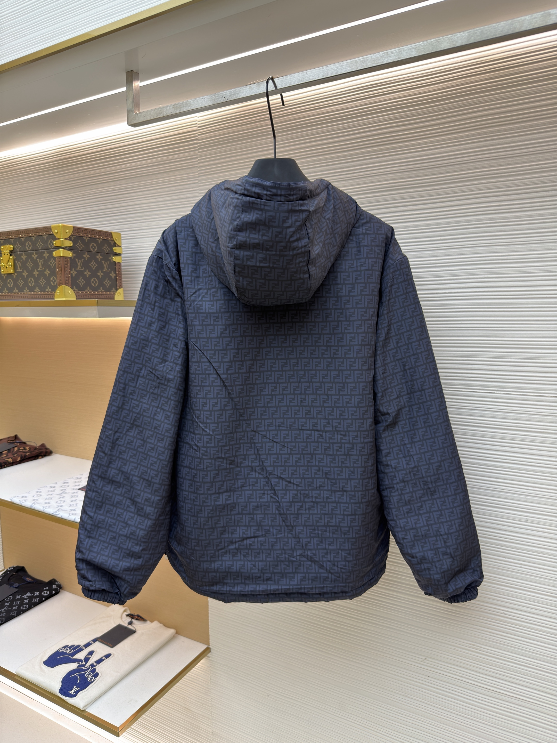 FENDI 芬迪 双面两穿双头拉链连帽外套 棉服 夹克 长袖 秋冬 藏蓝色 C5