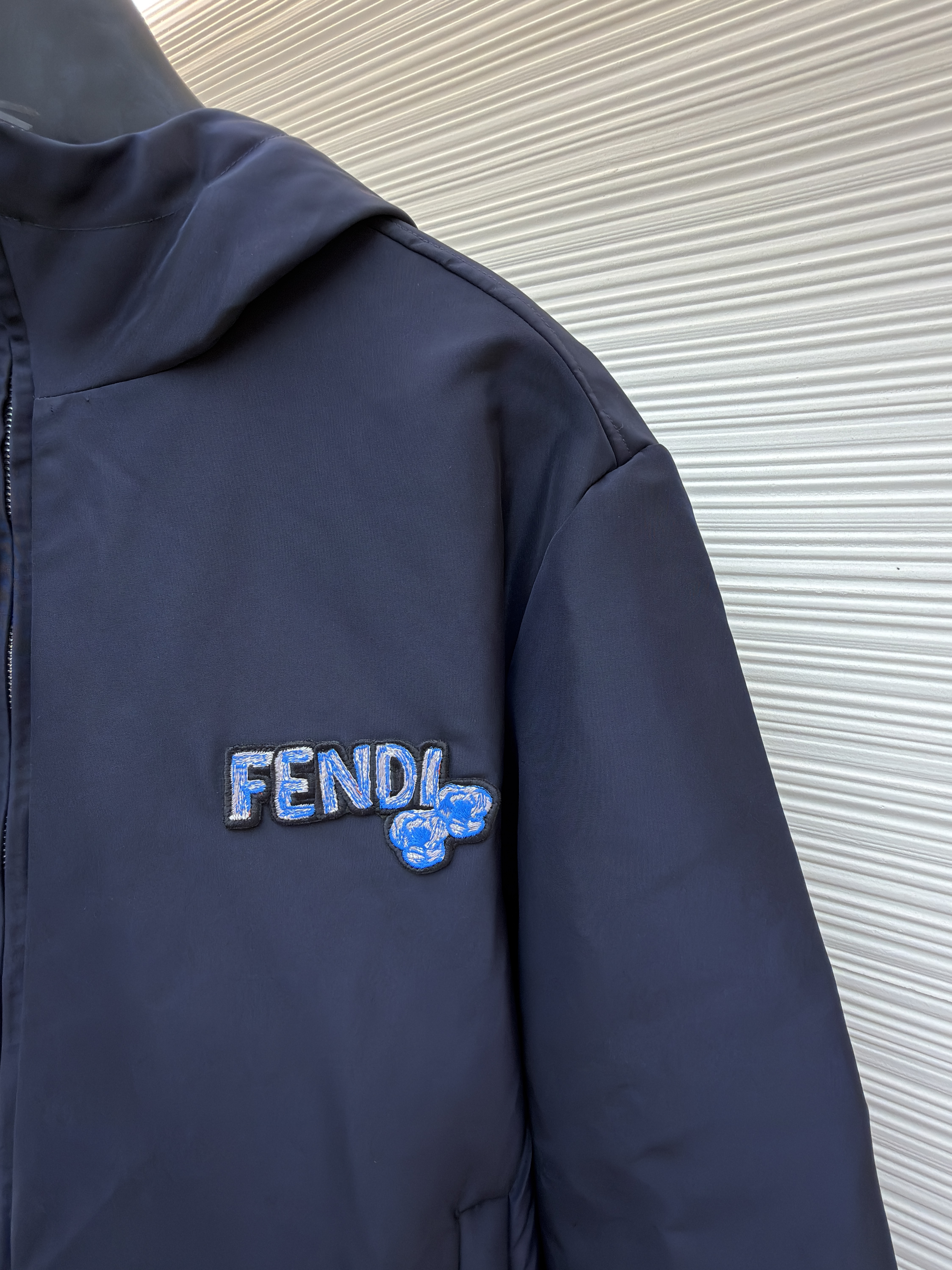 FENDI 芬迪 双面两穿双头拉链连帽外套 棉服 夹克 长袖 秋冬 藏蓝色 C5