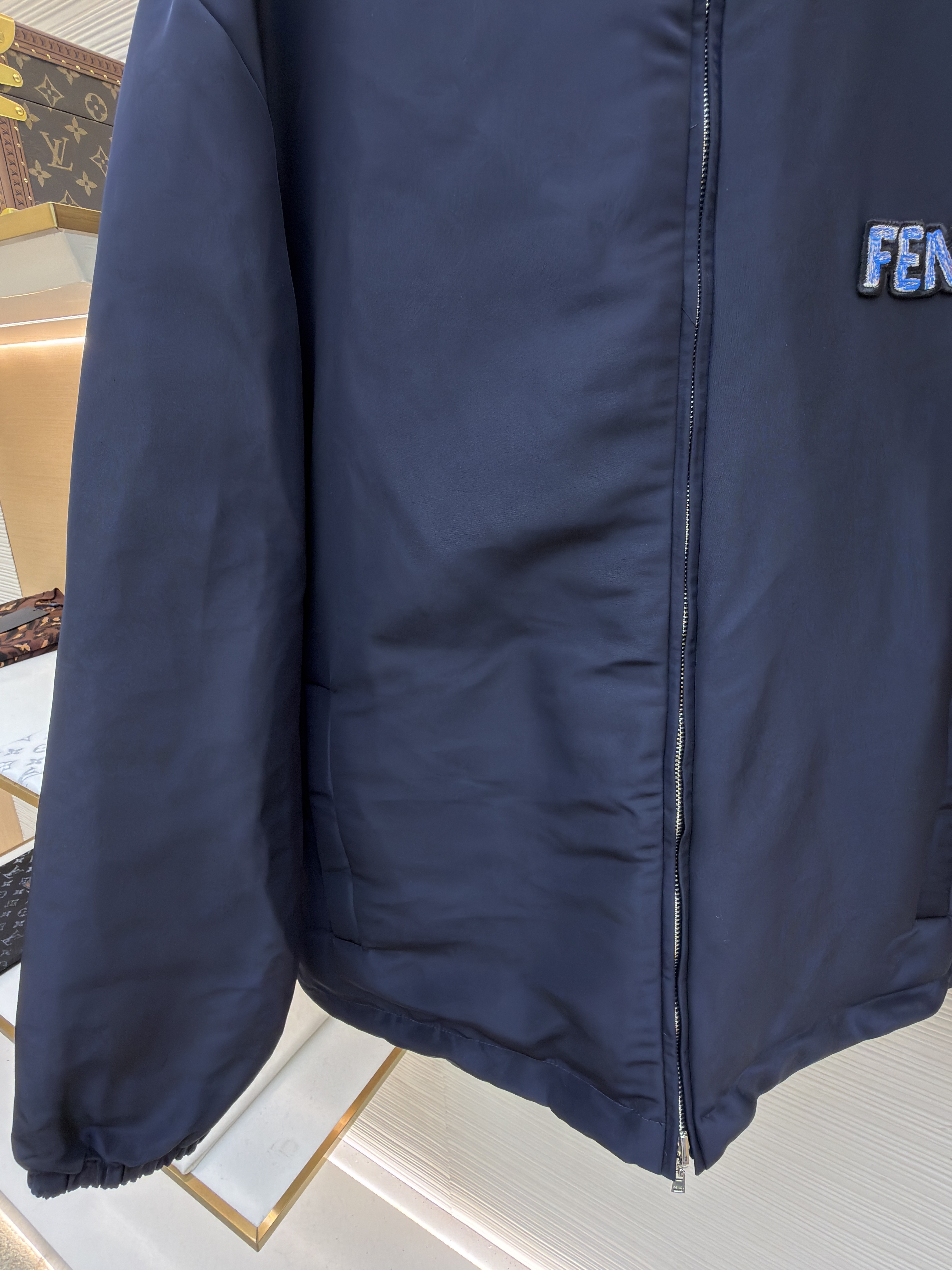 FENDI 芬迪 双面两穿双头拉链连帽外套 棉服 夹克 长袖 秋冬 藏蓝色 C5